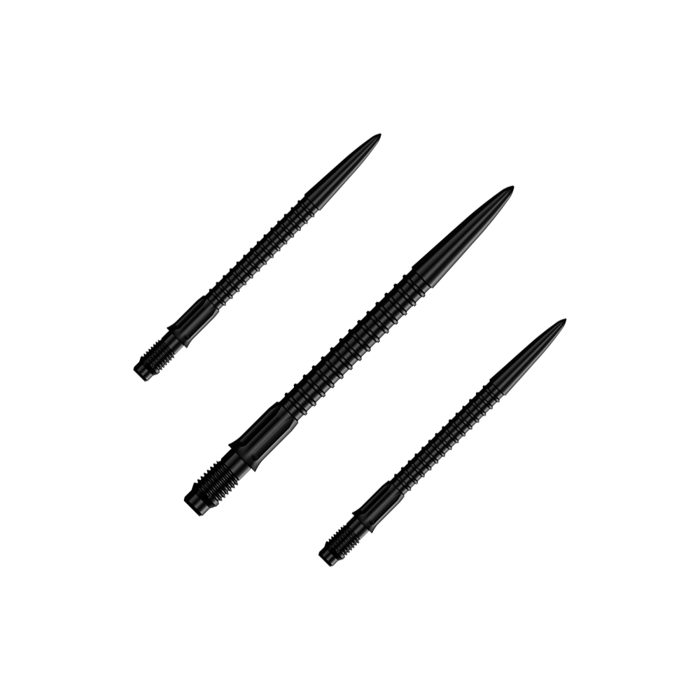 Ein Set schwarzer Dartspitzen ist abgebildet. Die Spitzen sind für Darts und 30 mm lang.