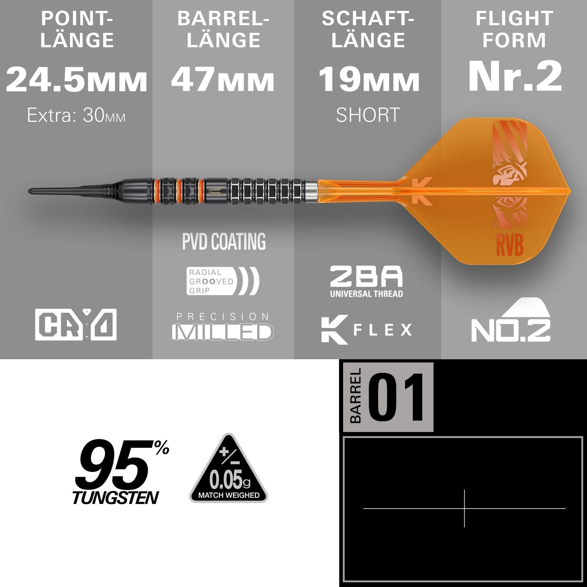 Target Raymond Van Barneveld 95K zachte darts - 20g Target Raymond Van Barneveld 95K zachte darts - 20g