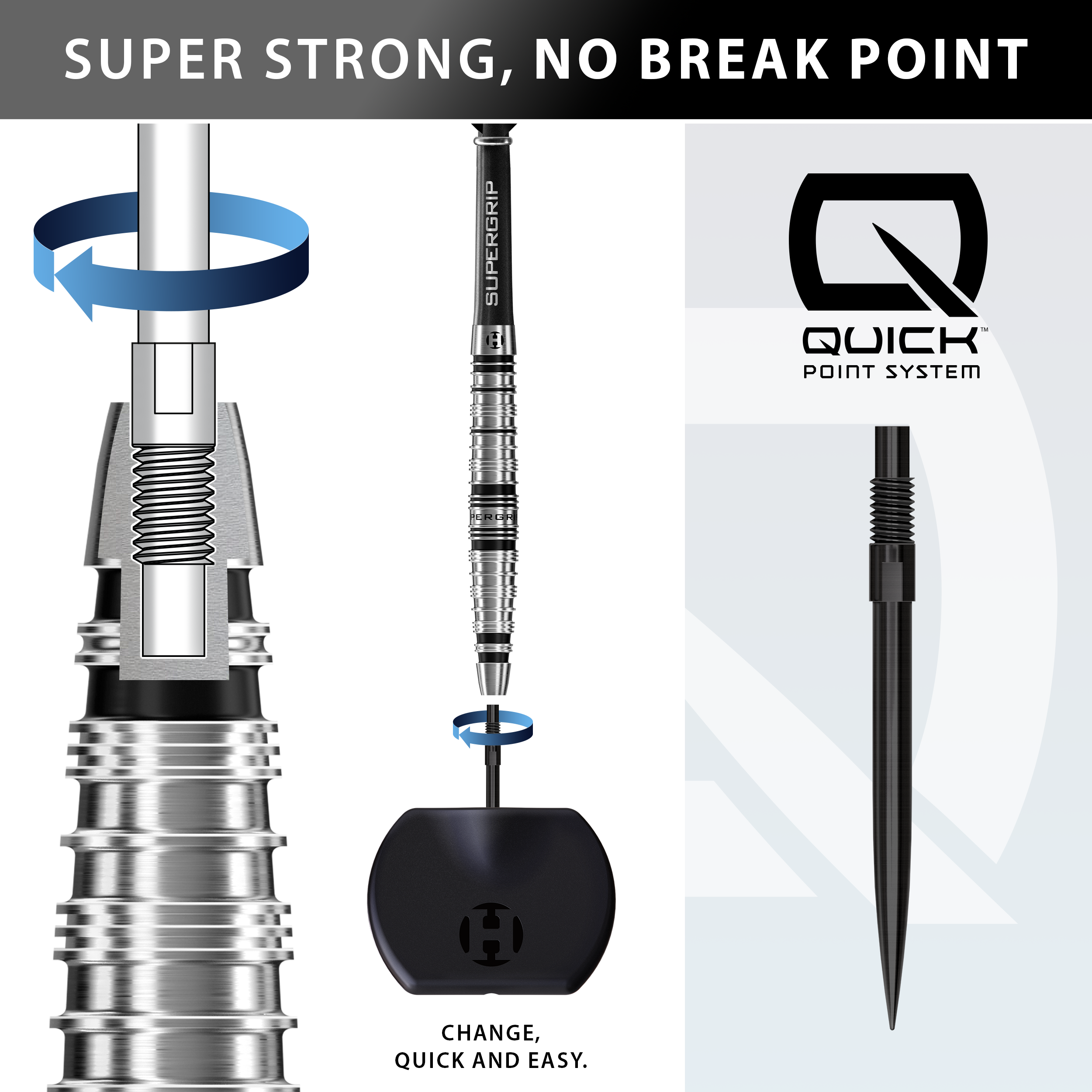 Harrows Supergrip Torpedo Quick Point stalen dartpijlen Das Bild stellt die Harrows Supergrip Torpedo Quick Point Steeldarts dar. Hier ist ein weiteres Detail des Produkts abgebildet.