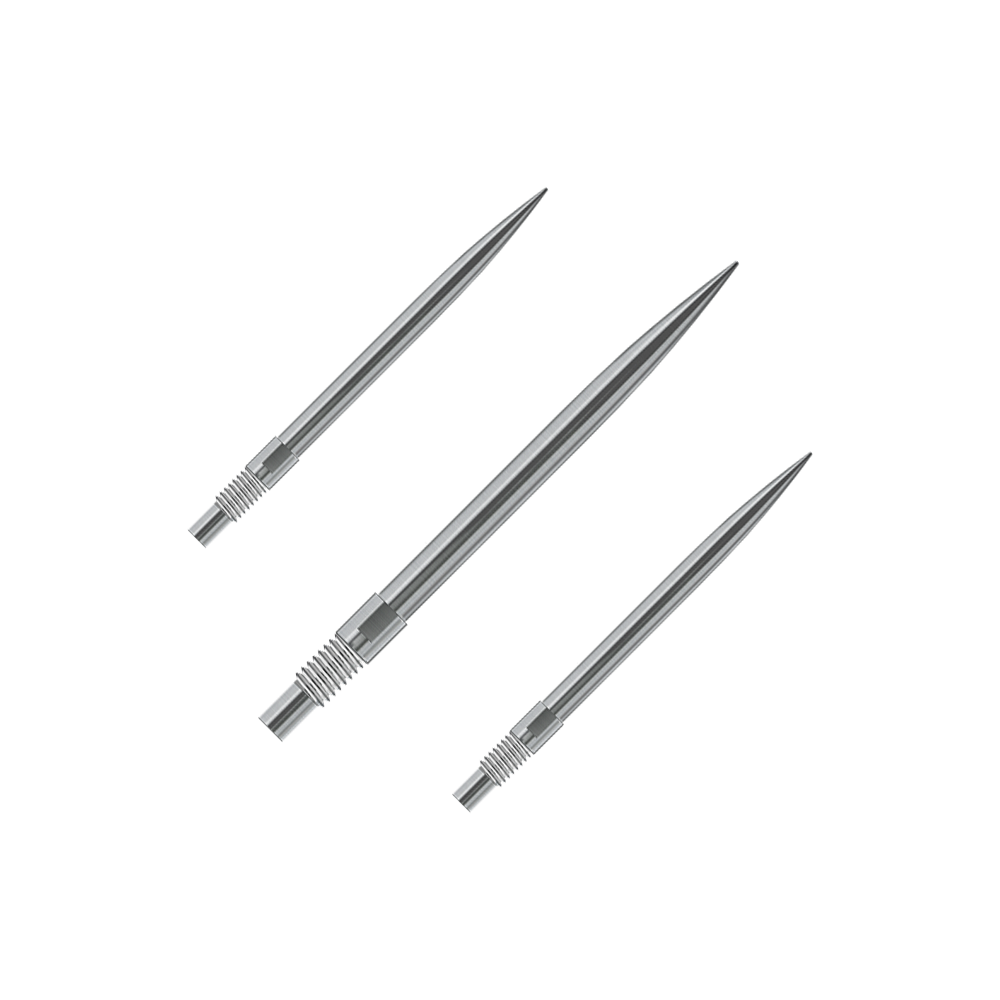 Harrows Quick Point Dartpunten - Zilver Gezeigt wird ein Set Harrows QuickPoint Dartspitzen in Silber mit 30mm Länge. Dieses Bild verdeutlicht den Lieferumfang der Dartspitzen.