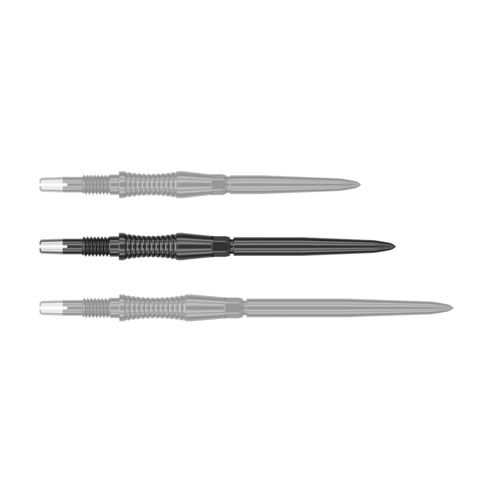 Target Swiss Point Dartpunten Signature RST - Zwart Auf dem Bild sind schwarze Dartspitzen mit RST-Profil, 35mm, von Target Swiss Point zu sehen. Die Spitzen werden einzeln dargestellt.