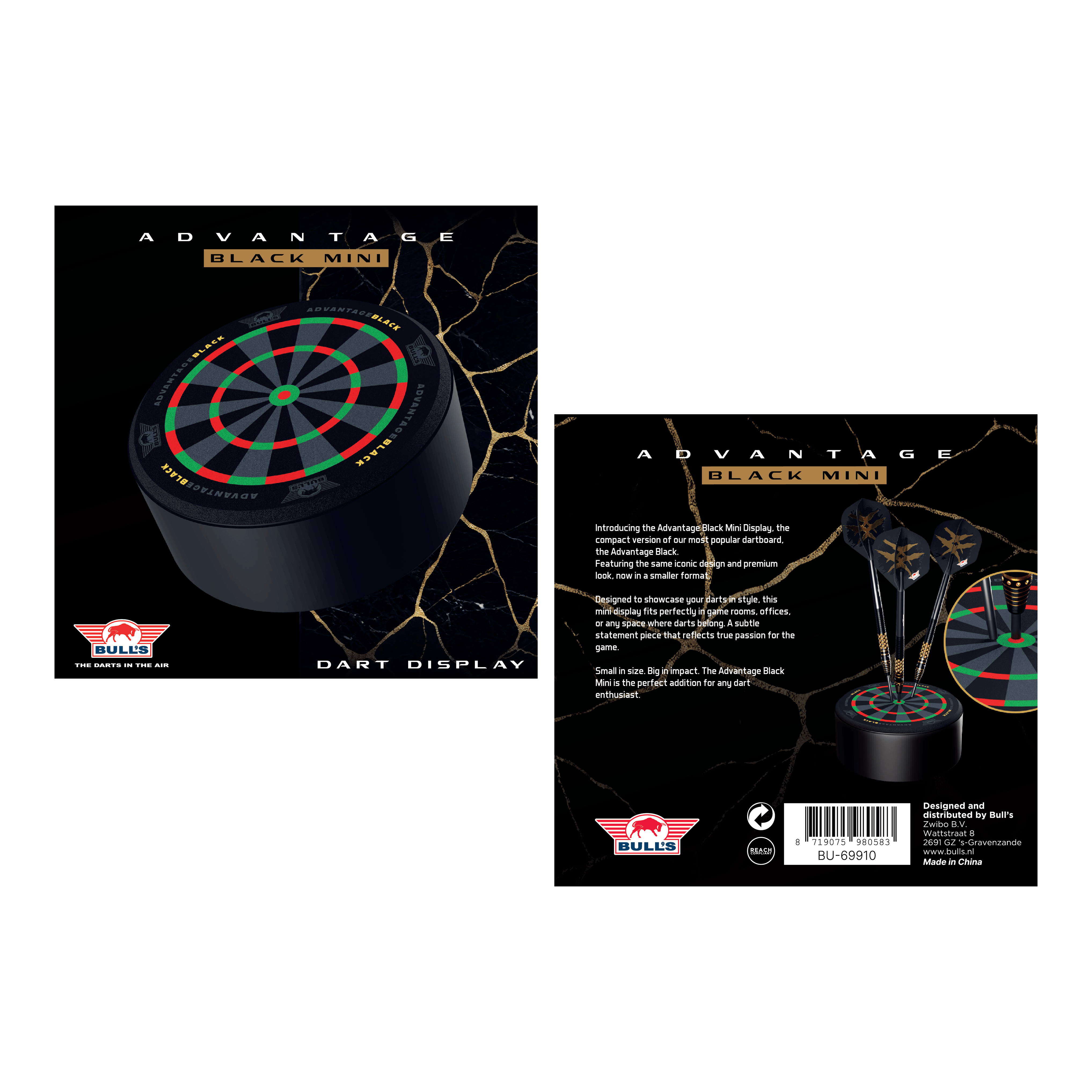 Bulls NL Advantage Zwarte Mini Dart Display Darthouder Das Bild zeigt den Bulls NL Advantage Black Mini Dart Display Darthalter. Der Halter ist ideal zur Ausstellung von Mini-Darts.