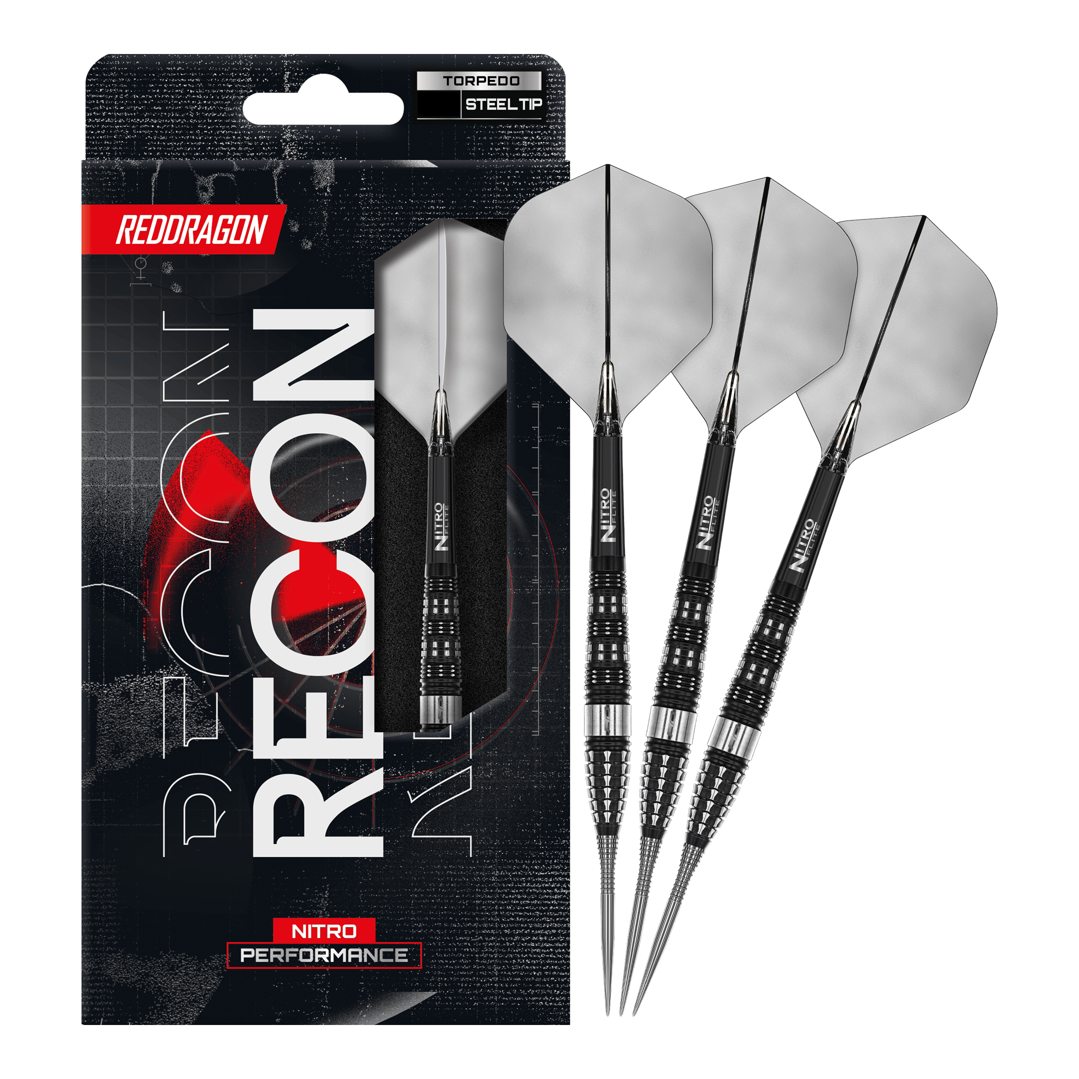 Red Dragon Verkenning Torpedo Stalen Pijltjes Auf dem Bild ist ein vollständiger Satz Red Dragon Recon Torpedo Steeldarts dargestellt. Diese Steeldarts sind speziell für präzises Spielen entwickelt.