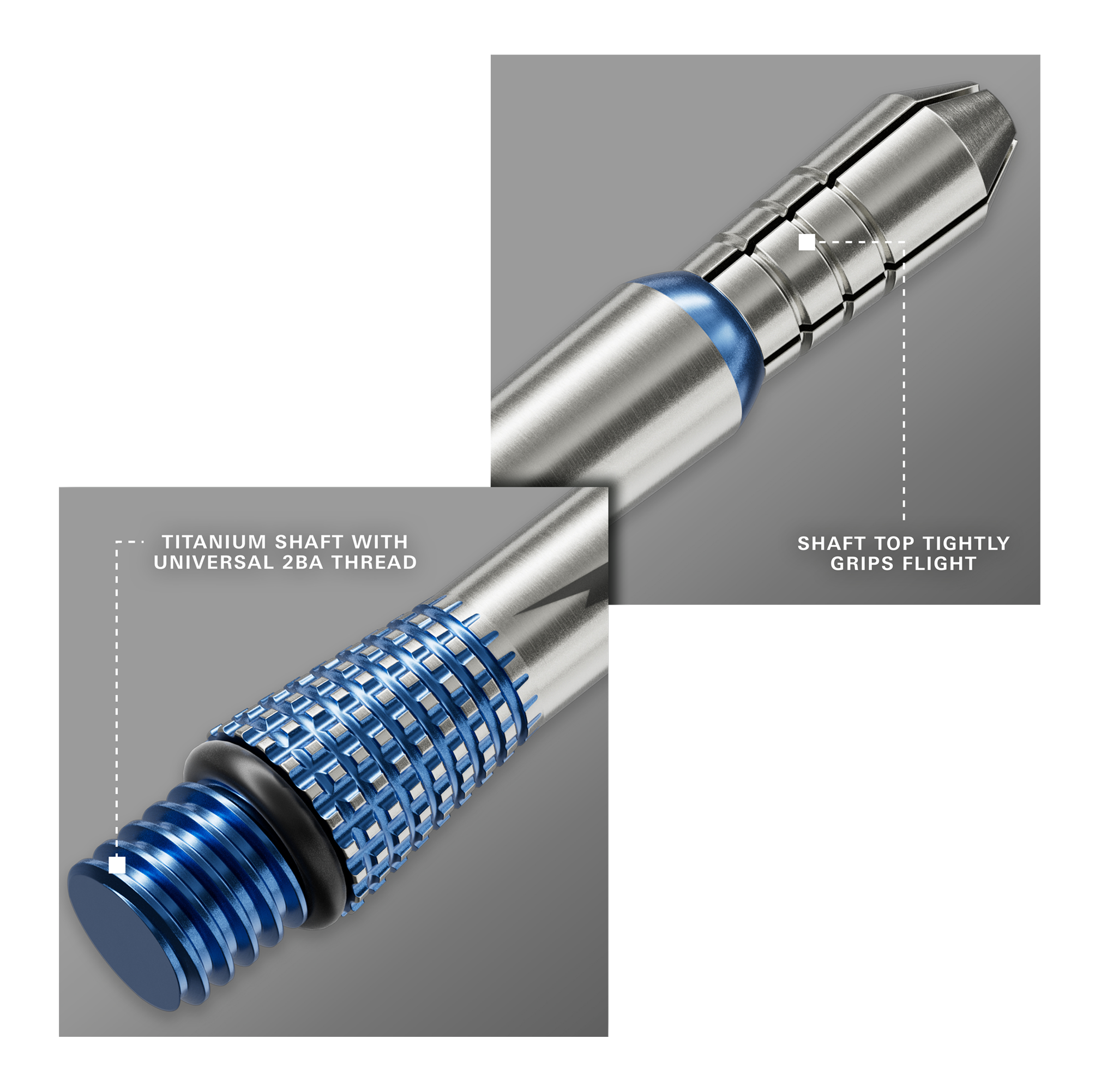 Abgebildet sind die Target Phil Taylor Power Gx2 Titanium Shafts. Diese hochwertigen Schäfte aus Titan bieten extra Stabilität beim Dartspiel.