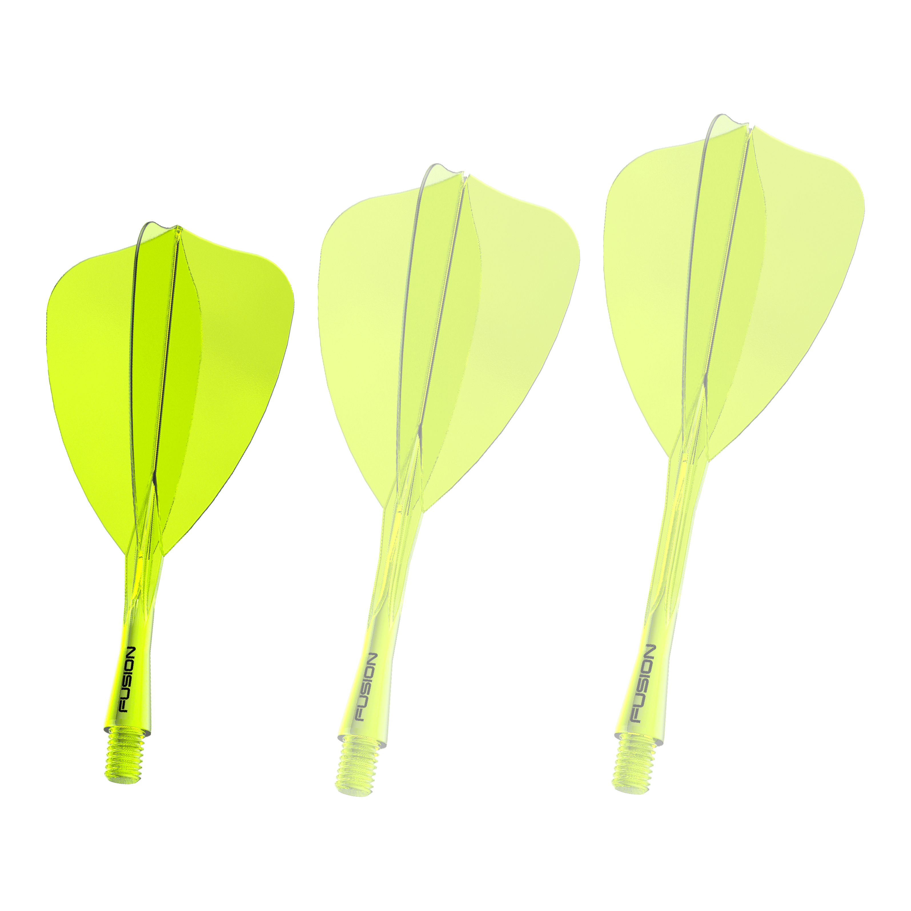 Winmau Fusion Flight Shaft System Arrow Neon Yellow Das Bild zeigt ein Dartshaft- und Flight-System in Neongelb mit einer Länge von 22 mm. Es handelt sich um das 'Fusion Flight Shaft System Arrow' von Winmau.