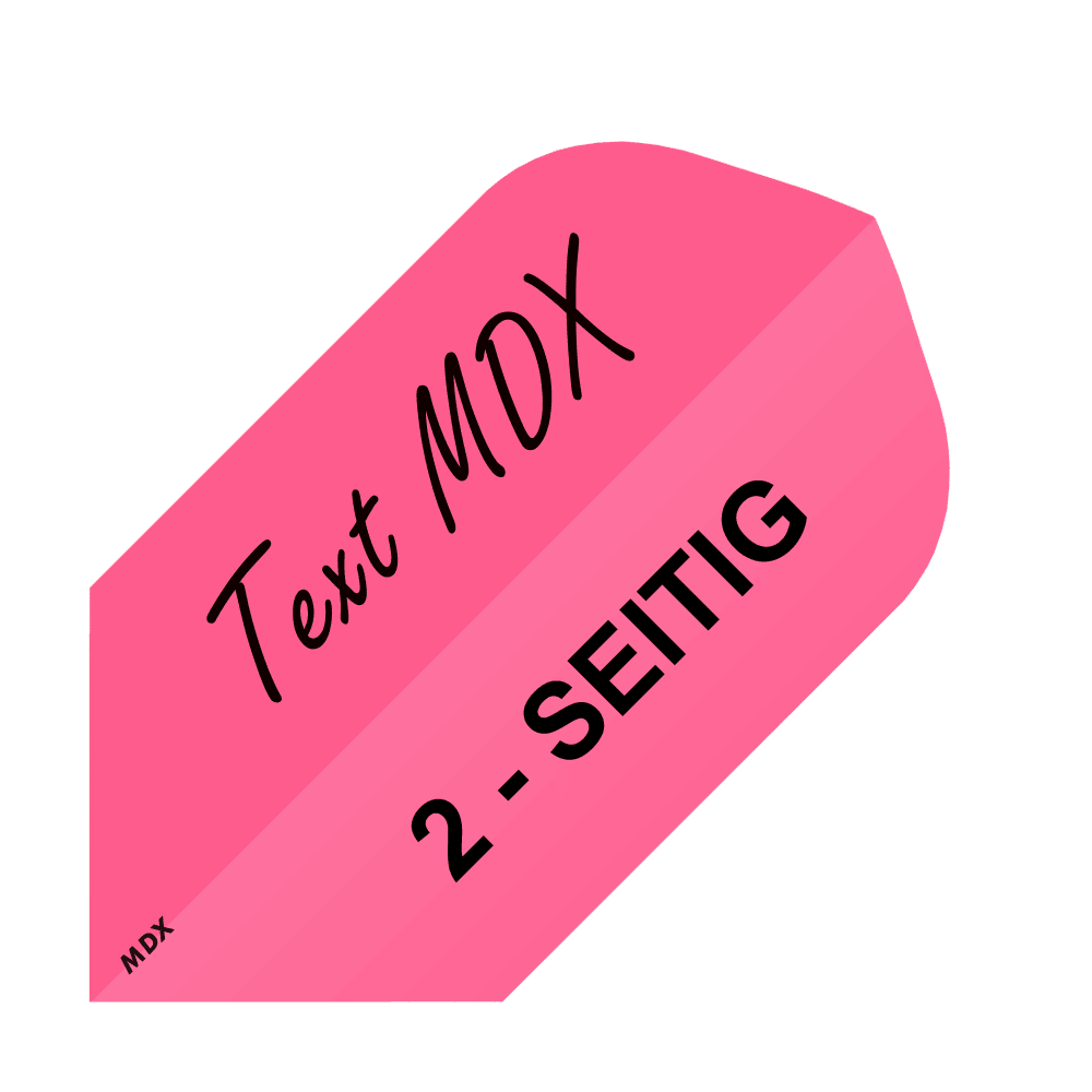 MD-452_2-Seitig_Bedruckte_Flights_Wunschtext_MDX_Pink_Slim_1 Das Bild zeigt ein pinkes Quadrat mit dem Text "Text MDX" und "2-SEITIG" darauf. In der unteren linken Ecke steht klein "MDX".
