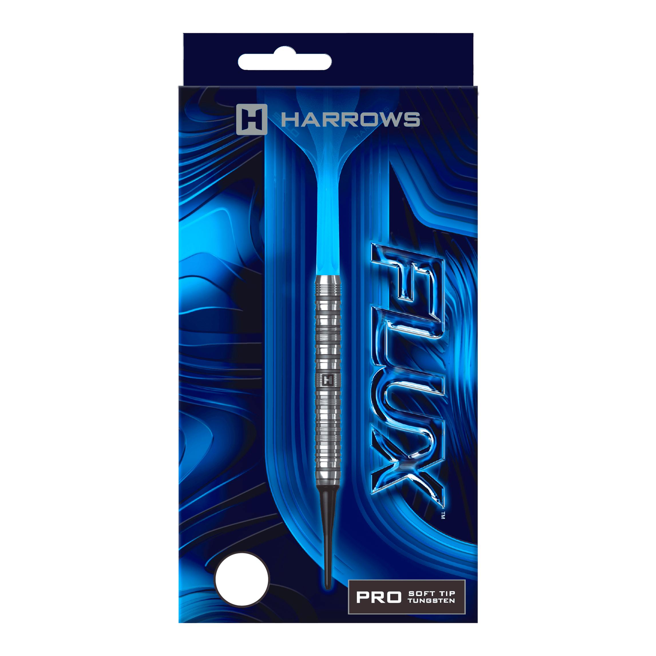 Harrows Flux Softdarts mit 20g sind abgebildet. Die Darts sind hell und modern geformt.