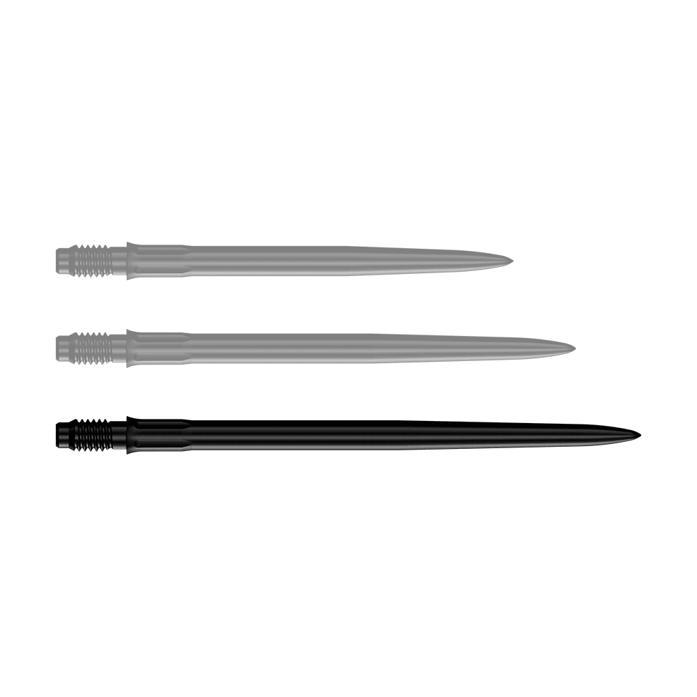 Mission R2.5 Rapid Point SM1 Dartpunten - Zwart Abgebildet ist eine einzelne schwarze Dartspitze mit einer Länge von 40mm. Es handelt sich um Mission R25 Rapid Point SM1 Dartspitzen.