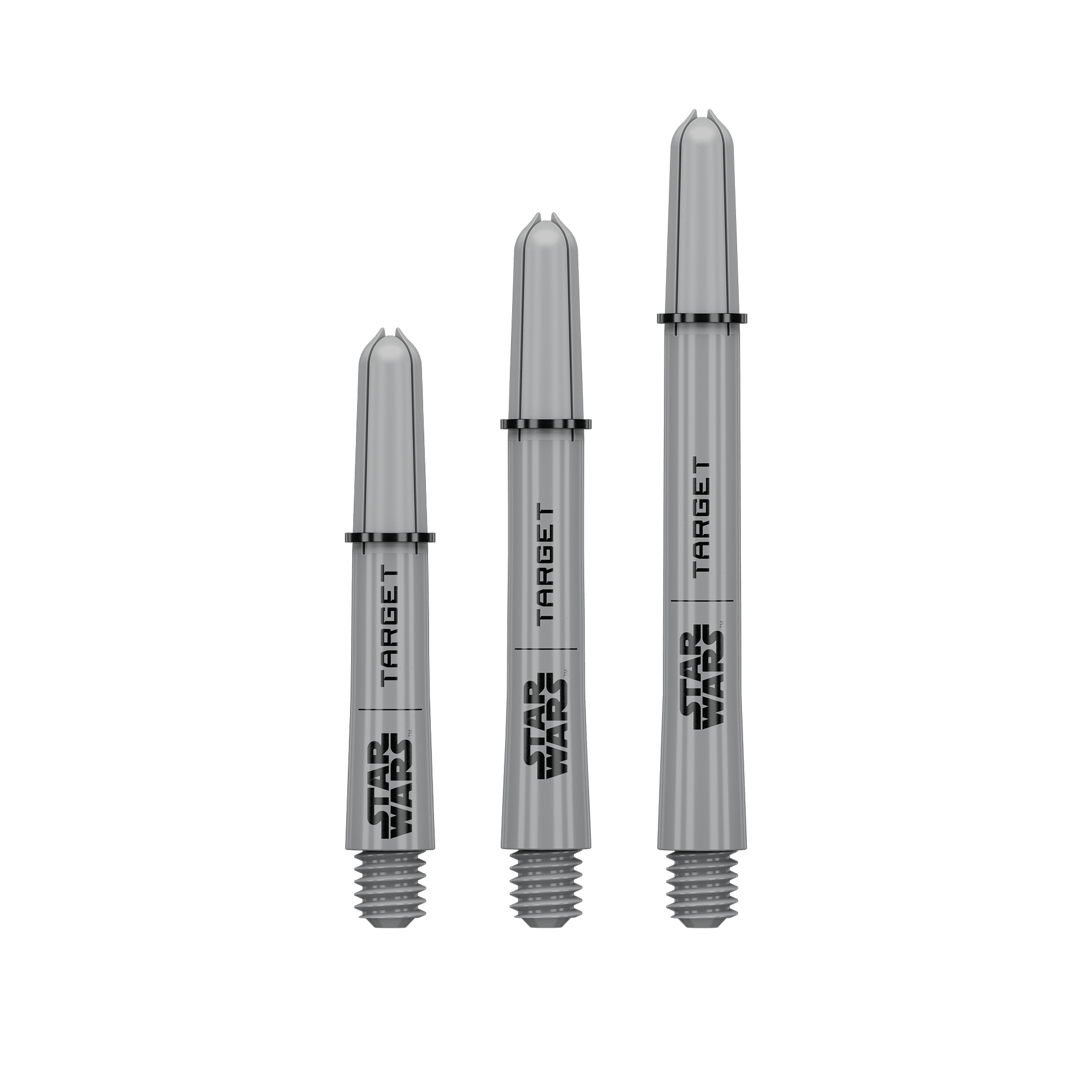 Target Star Wars ProGrip Shafts - Grijs Abgebildet sind Target Star Wars ProGrip Shafts - Grau. Die grauen Dartschäfte eignen sich für präzise Würfe.