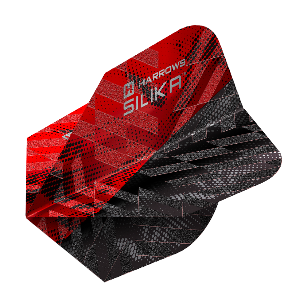 Harrows Silika Core 90 No6 Flights in Rot sind erkennbar. Die Flugform ist klassisch abgebildet.