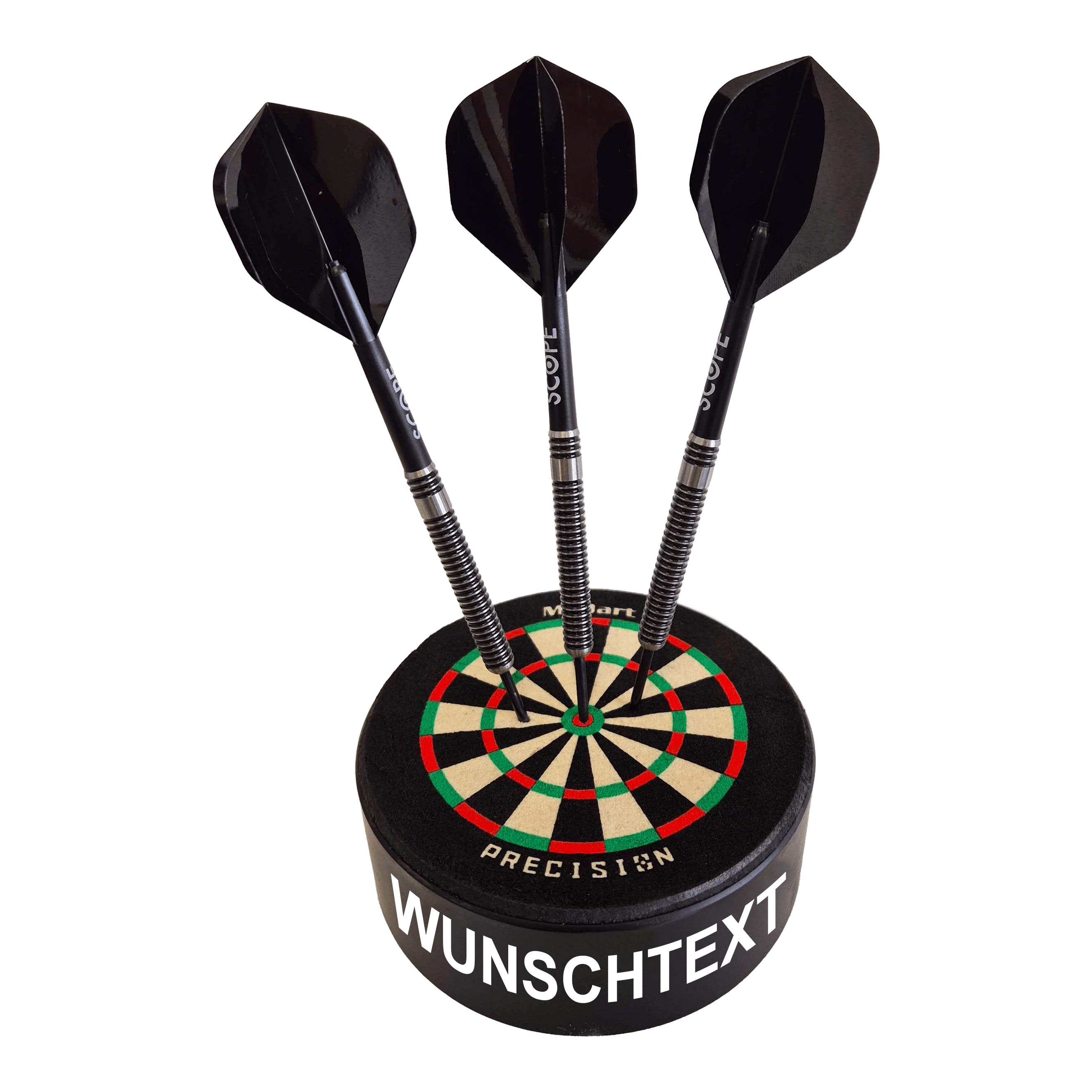 McDart Precision mini-dartbord met aangepaste tekst Hier ist ein Produktfoto mit dem Dateinamen 765_McDart_Mini_Precision_Dartboard_Darthalter_1_Arial zu sehen. Weitere Produktdetails sind nicht verfügbar.