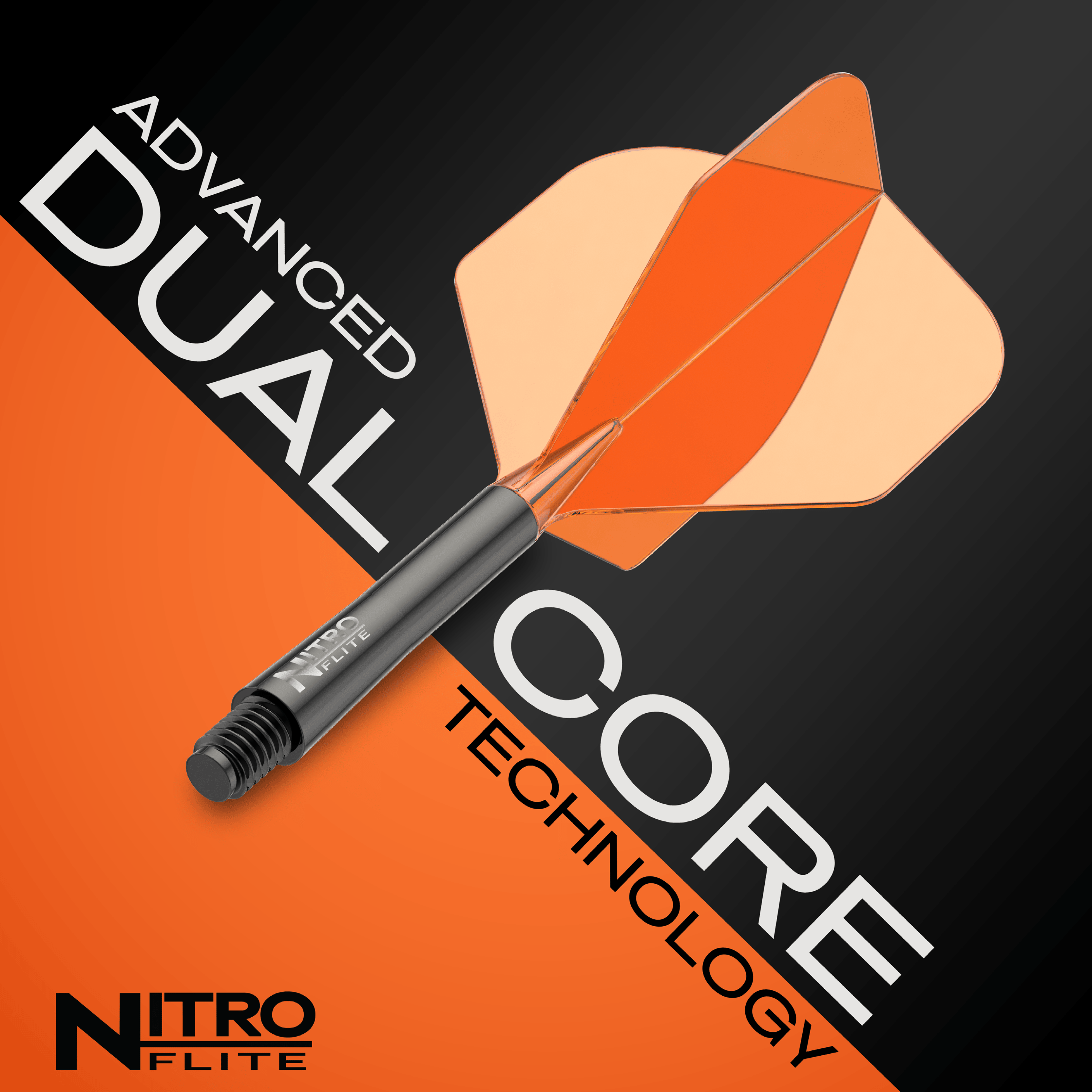 Red Dragon Nitroflite zwarte schacht oranje flights nr. 2 Das Bild zeigt das Produkt Red Dragon Nitroflite Black Shaft Orange Flights No2. Der Dart besitzt einen schwarzen Schaft und auffällige orange Flights.