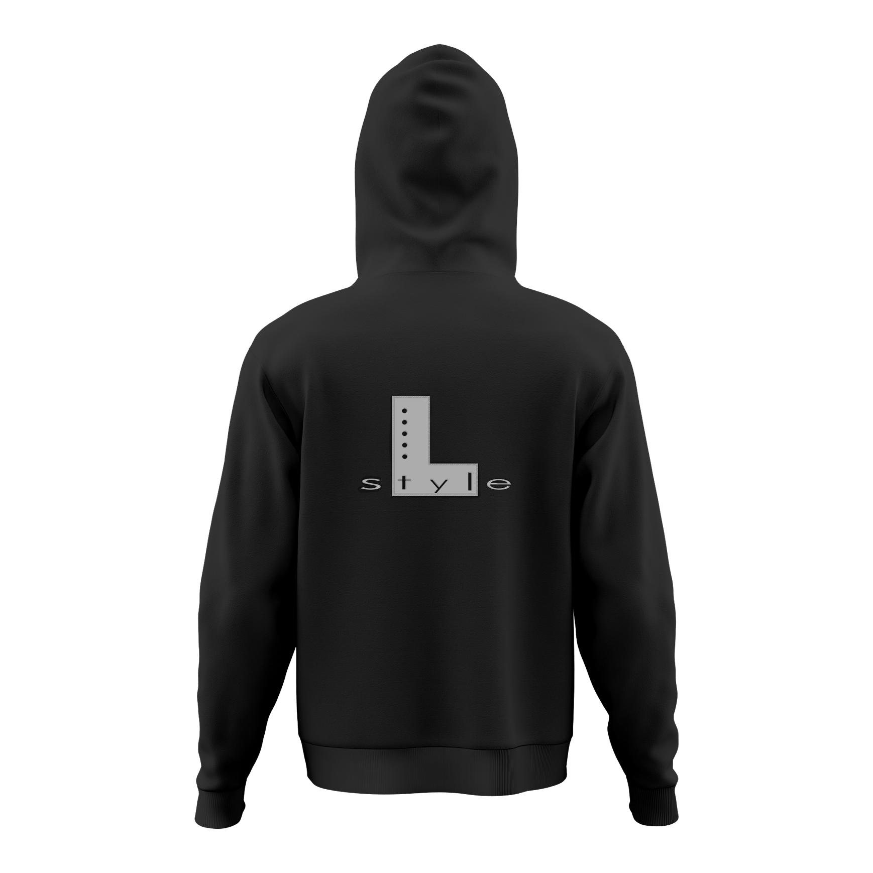 L-Style hoodie - zwart Der Hoodie ist schwarz und hat auf dem Rücken ein großes "L style"-Logo in Grau. Das Design ist schlicht und modern gehalten.