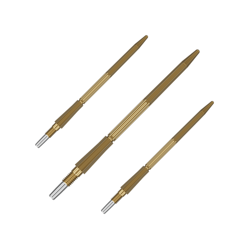 Dieses Bild zeigt Dartspitzen in Gold, 42 mm lang, aus der Target Elysian Archetype 43 SwissPoint Serie. Die Dartspitzen sind einzeln dargestellt.