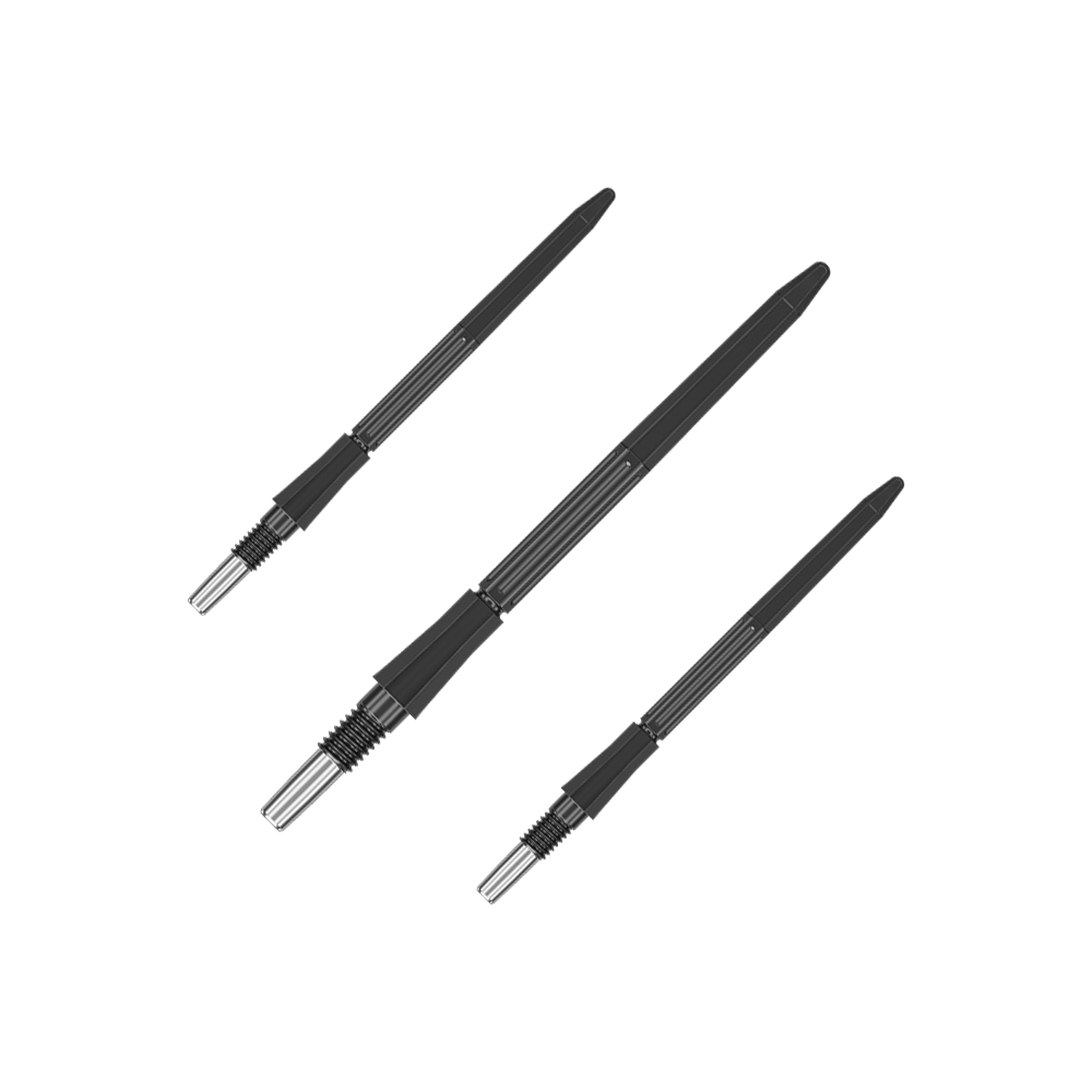Target Elysian Archetype 43 Swiss Point stalen dartpijlpunten - zwart Das Bild zeigt ein Set schwarzer Dartspitzen. Die Dartspitzen sind jeweils 35 mm lang.