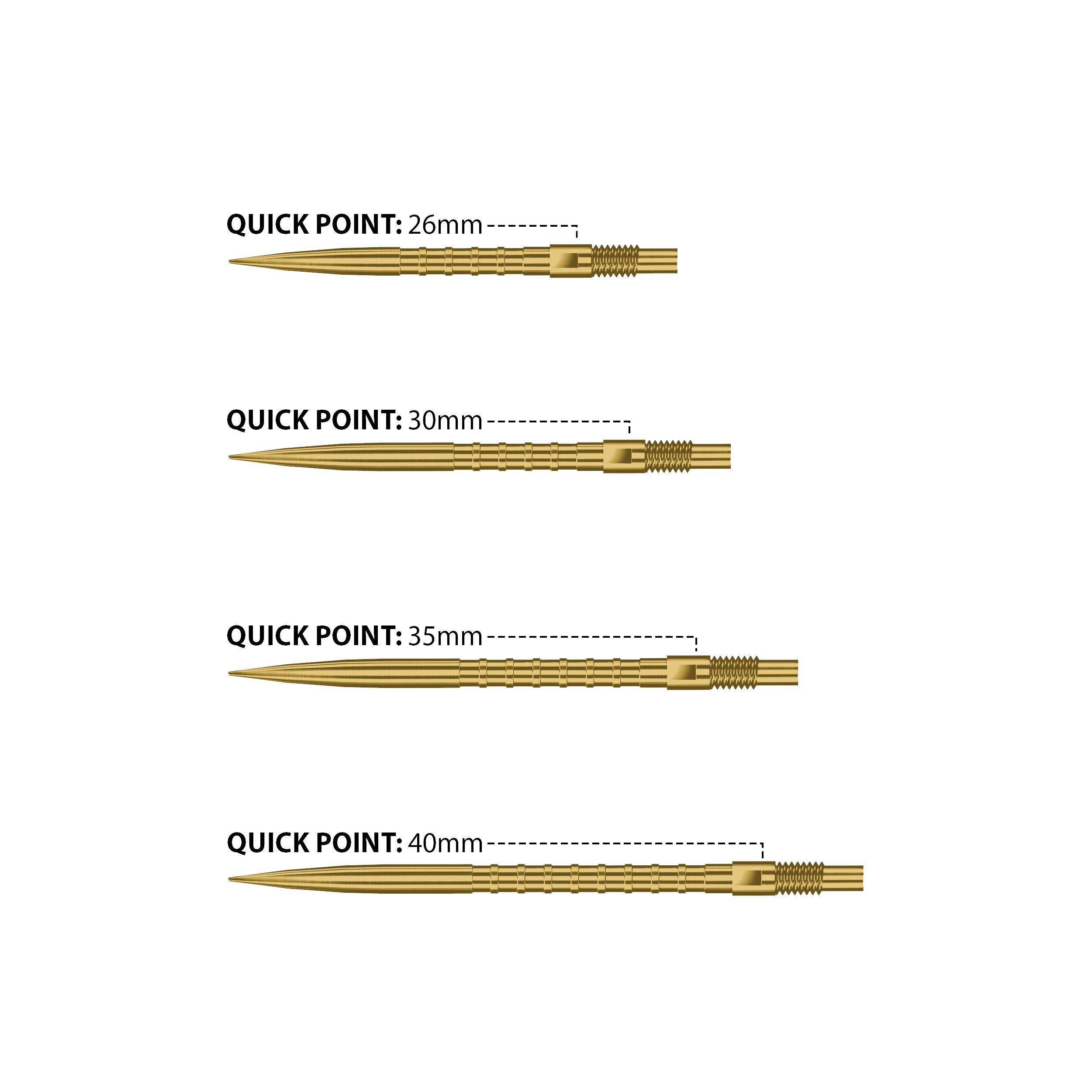 Harrows Quick Point Heavy Metal Dartpunten - Goud Abgebildet sind Harrows Quick Point Heavy Metal Dartspitzen in Gold. Sie zeichnen sich durch ihre goldene Farbe und hohe Qualität aus.