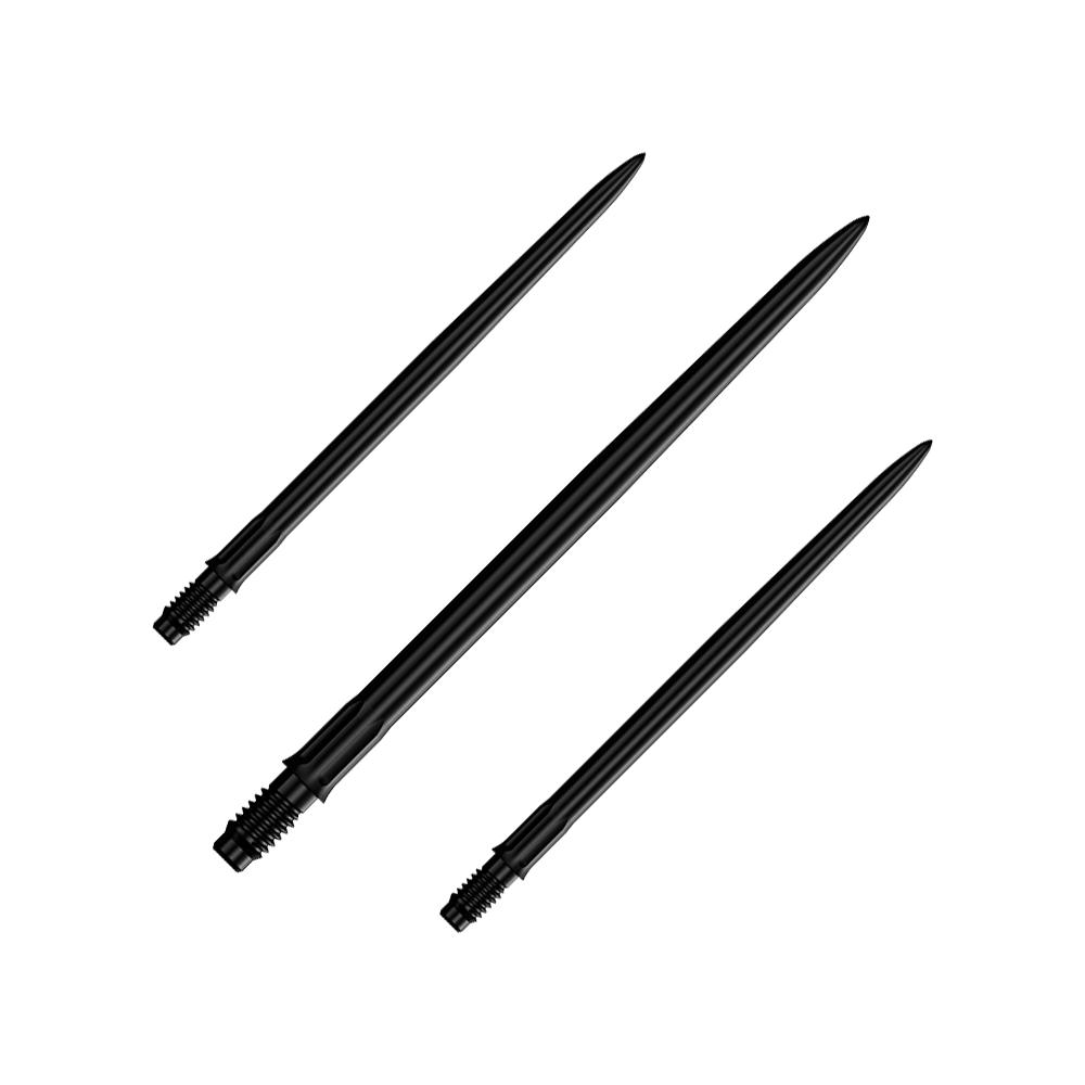 Mission R2.5 Rapid Point SM1 Dartpunten - Zwart Das Bild zeigt ein Set schwarzer Dartspitzen mit einer Länge von 40mm. Es sind Mission R25 Rapid Point SM1 Dartspitzen abgebildet.