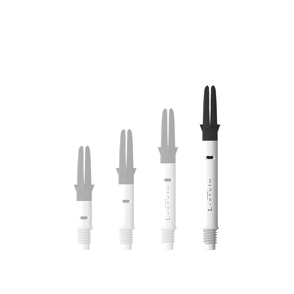 L-L-Style-Shaft Carbon Silent Straight - Wit Das Bild zeigt den L-Style L-Shaft Carbon Silent Straight in Weiß, Modell 330. Der Artikel ist ein stabiler Schaft für Dartpfeile.