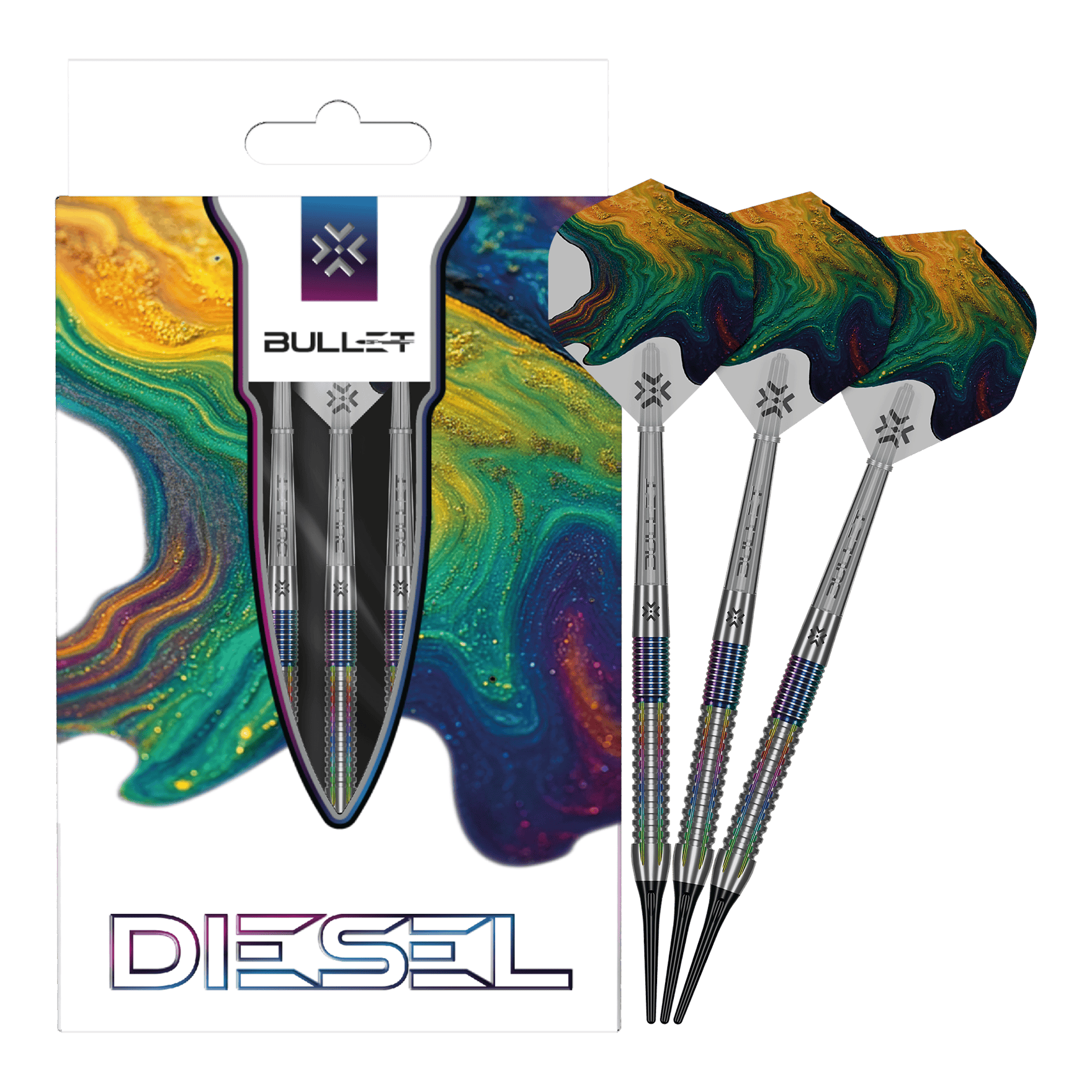 Bullet Diesel V2 softdarts - 20 g Auf dem Foto sind Bullet Diesel V2 20g Soft Darts zu sehen. Sie eignen sich gut für Softdartspieler.