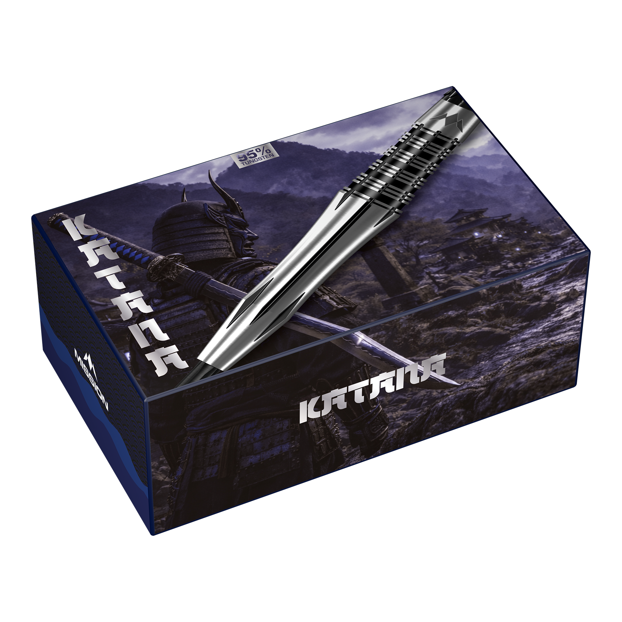 Mission Katana Steeldarts sind auf dem Foto zu sehen. Es zeigt das Aussehen der Steeldarts klar und deutlich.