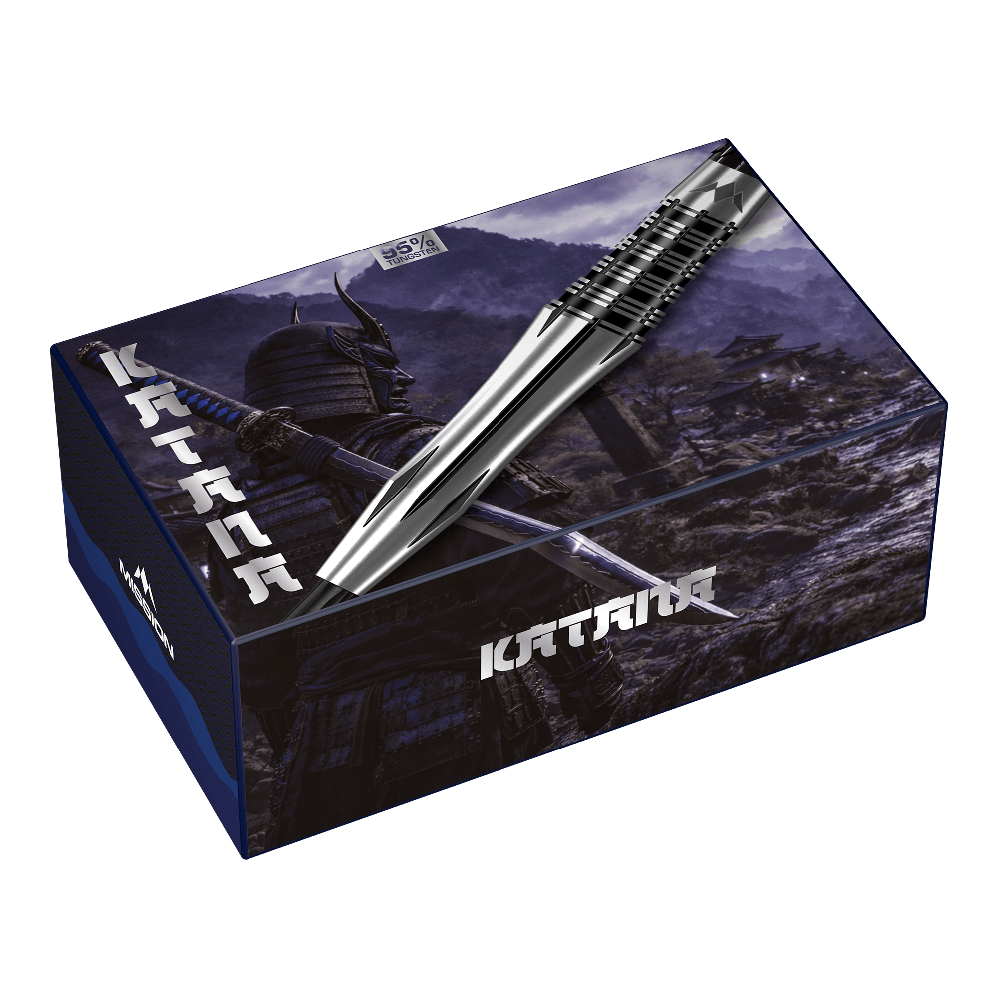 Mission Katana stalen pijlen Mission Katana Steeldarts sind auf dem Foto zu sehen. Es zeigt das Aussehen der Steeldarts klar und deutlich.