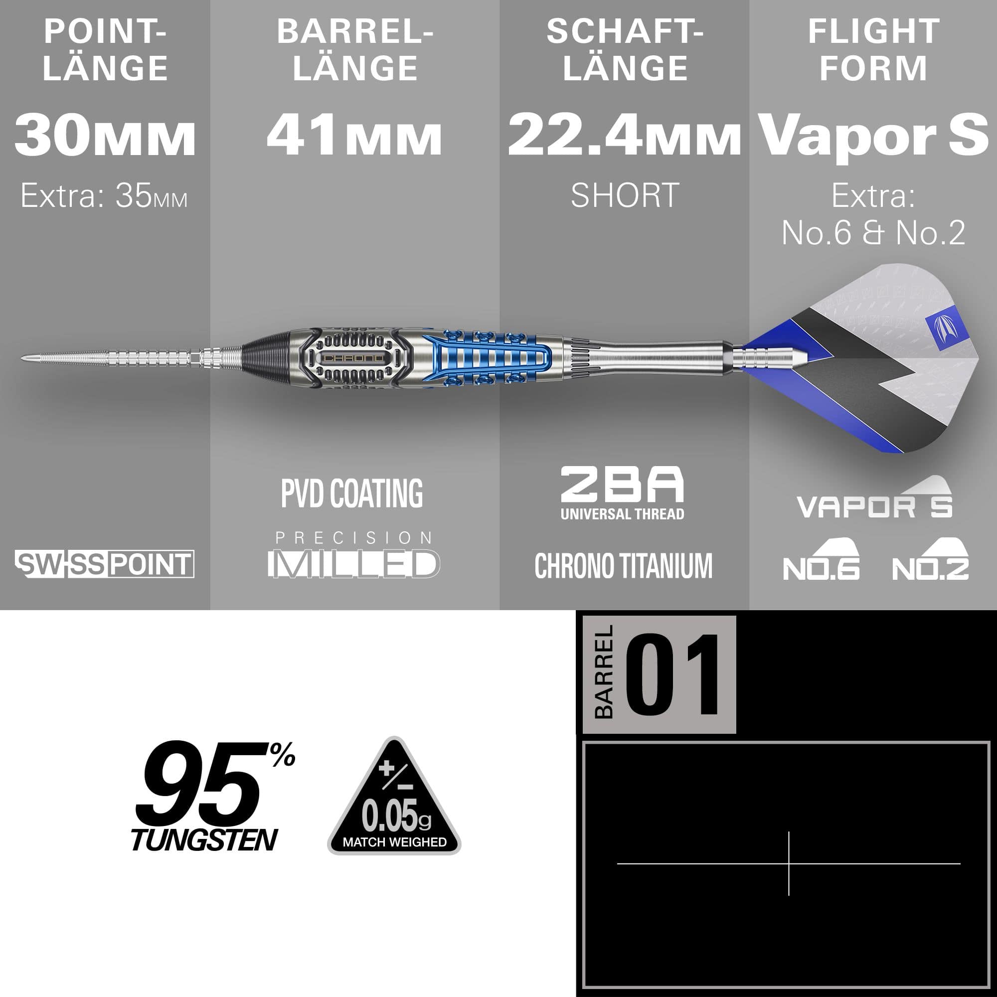 Target Phil Taylor Power X Chrono Swiss Points stalen dartpijlen