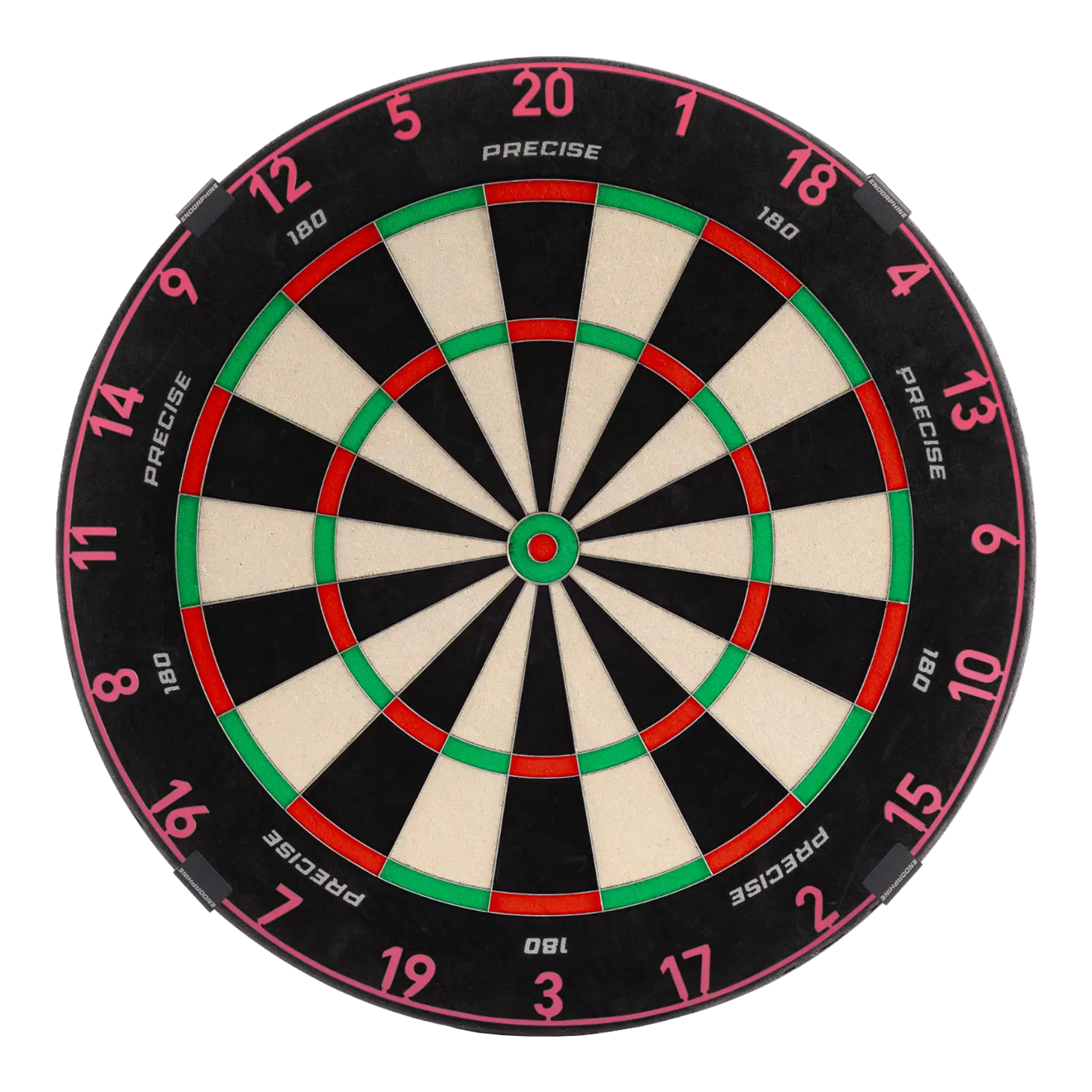 Precise 180 Endorphine stalen dartbord met genummerde ring - Cyber Pink Das Precise 180 Endorphine Steeldartboard mit Nummernring in Cyber Pink ist auf dem Bild dargestellt. Es eignet sich perfekt für anspruchsvolle Dartspieler.