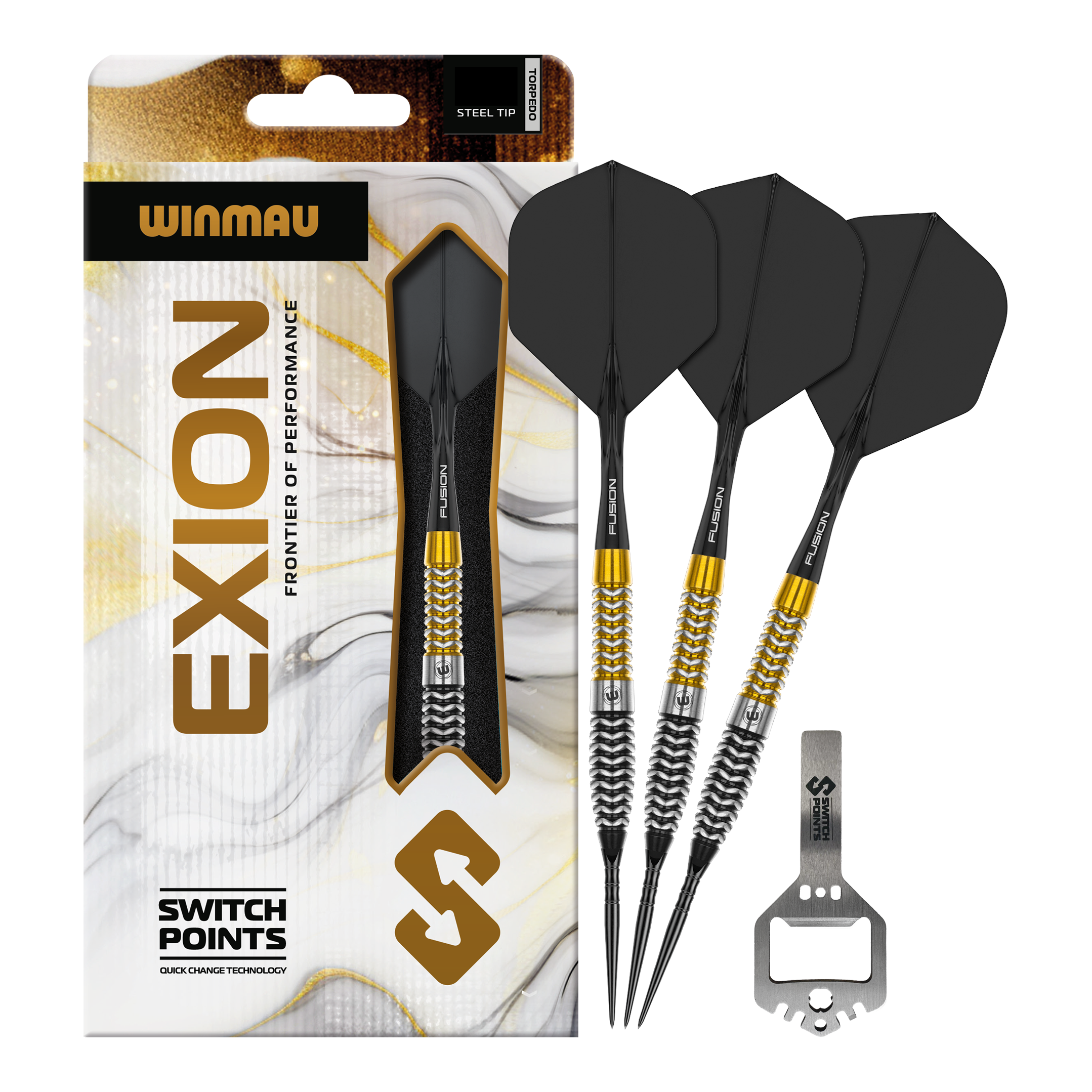 Winmau Exion Torpedo Switch Points Steeldarts Das Bild zeigt vermutlich Winmau Exion Torpedo Switch Points Steeldarts in voller Ansicht. Es handelt sich um ein Dartprodukt für Dartspieler.
