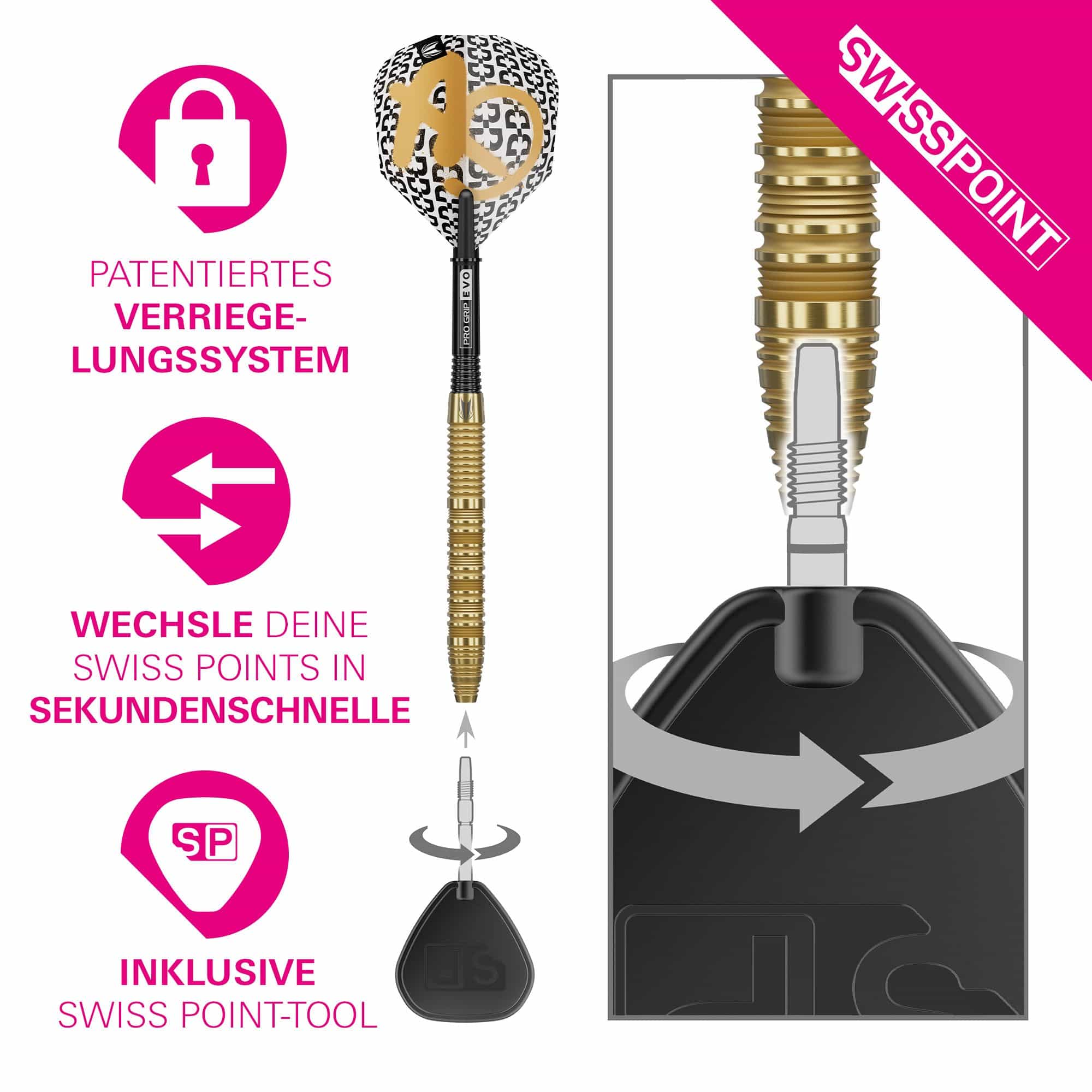 Target Bolide Envy 01 Swiss Point stalen dartpijlen Auf dem Bild erkennt man die Target Bolide Envy 01 Swiss Point Steeldarts. Die Steeldarts bieten eine ausgezeichnete Balance für präzises Spielen.