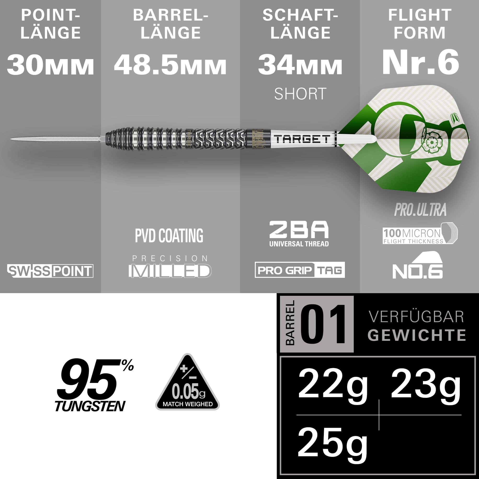 Target Charlie Manby Swiss Points stalen dartpijlen Hier sind die Target Charlie Manby Swiss Points Steeldarts dargestellt. Das Design ist modern und bietet eine gute Griffigkeit.