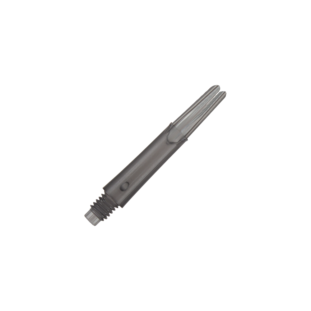 L-L-Style-Shafts Locked Straight - Clear Black Dies ist ein transparenter, schwarzer Dart-Schaft in gerader Form. Er hat ein Schraubgewinde am unteren Ende und ist 32 mm lang.