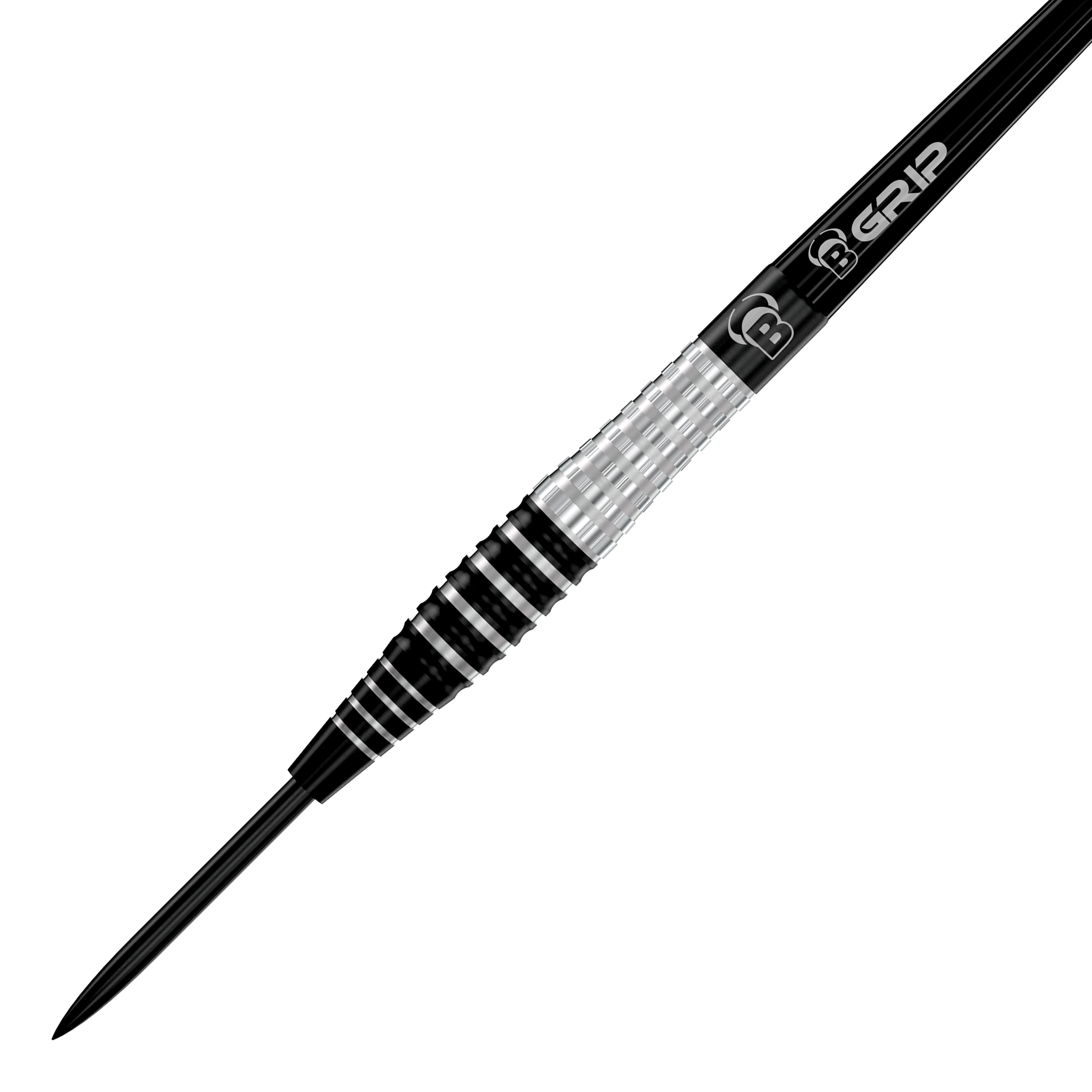 Bulls Martin Schindler Original Generation 3 steel darts Das Bild zeigt den Bulls Martin Schindler Original Generation 3 Steeldart. Der Dart hat ein silber-schwarzes, geriffeltes Griffstück und eine spitze Metallspitze.
