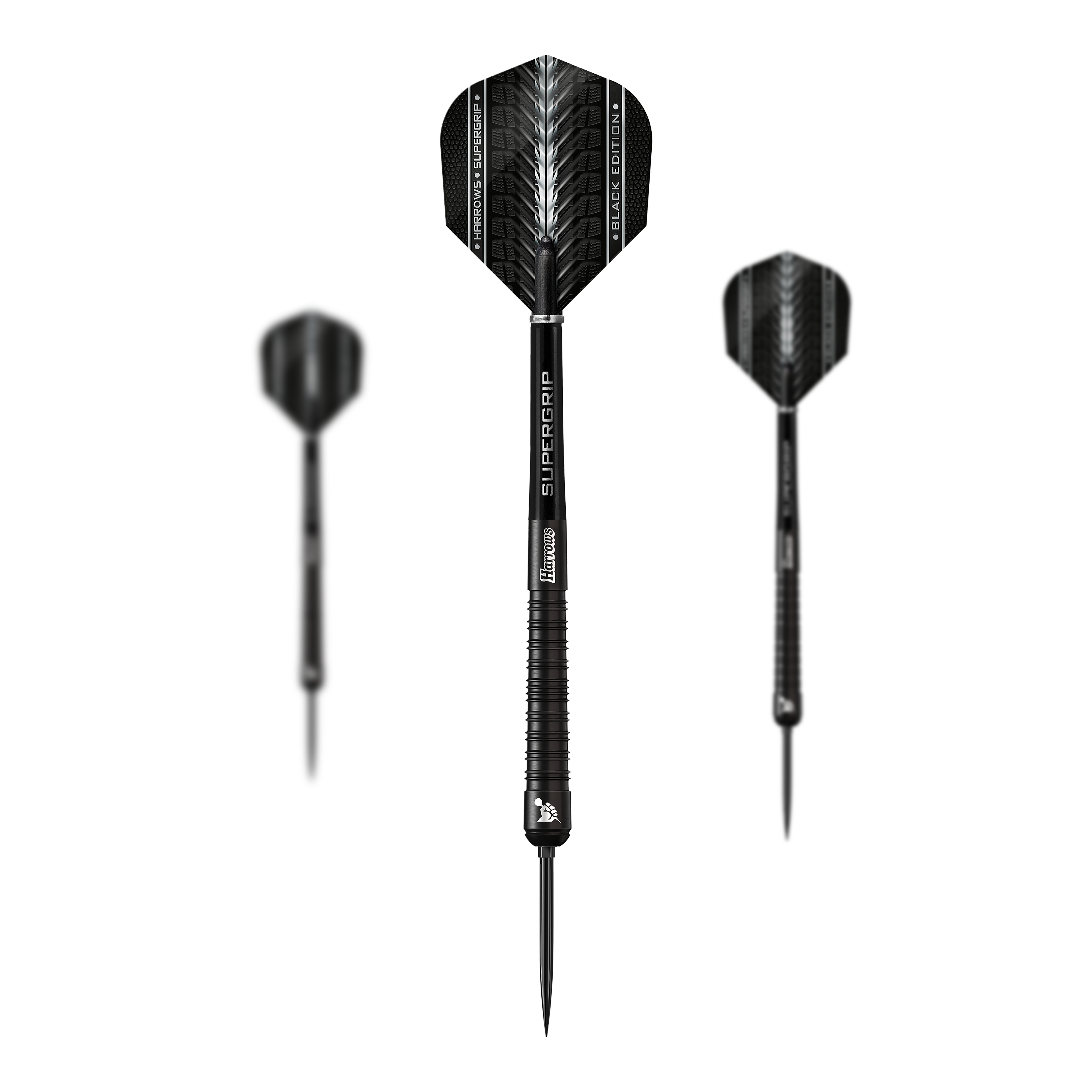 Harrows Supergrip 90 Black Edition Quick Point stalen dartpijlen Auf diesem Bild ist ein Set der Harrows Supergrip 90 Black Edition Quick Point Steeldarts zu sehen. Die Steeldarts sind ideal für Turniere und Freizeitspiele.