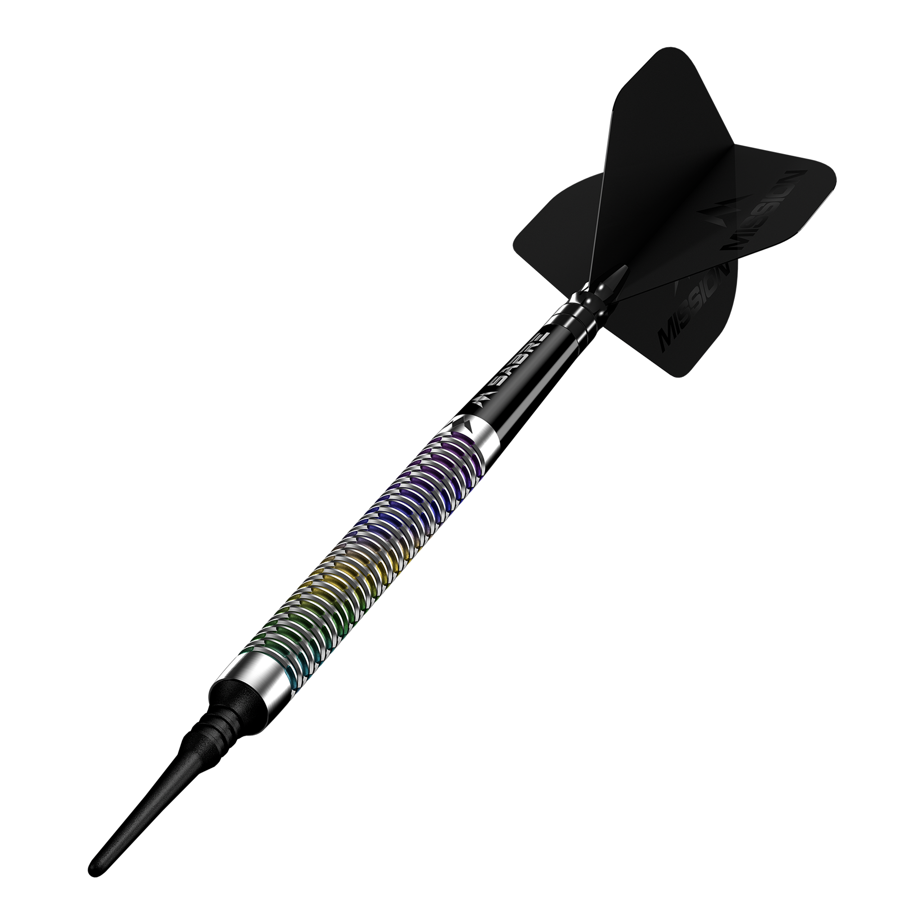 Abgebildet ist das Produkt Mission Kaleidos Softdarts - 19g. Dies sind spezielle Softdarts für das Dartspiel.