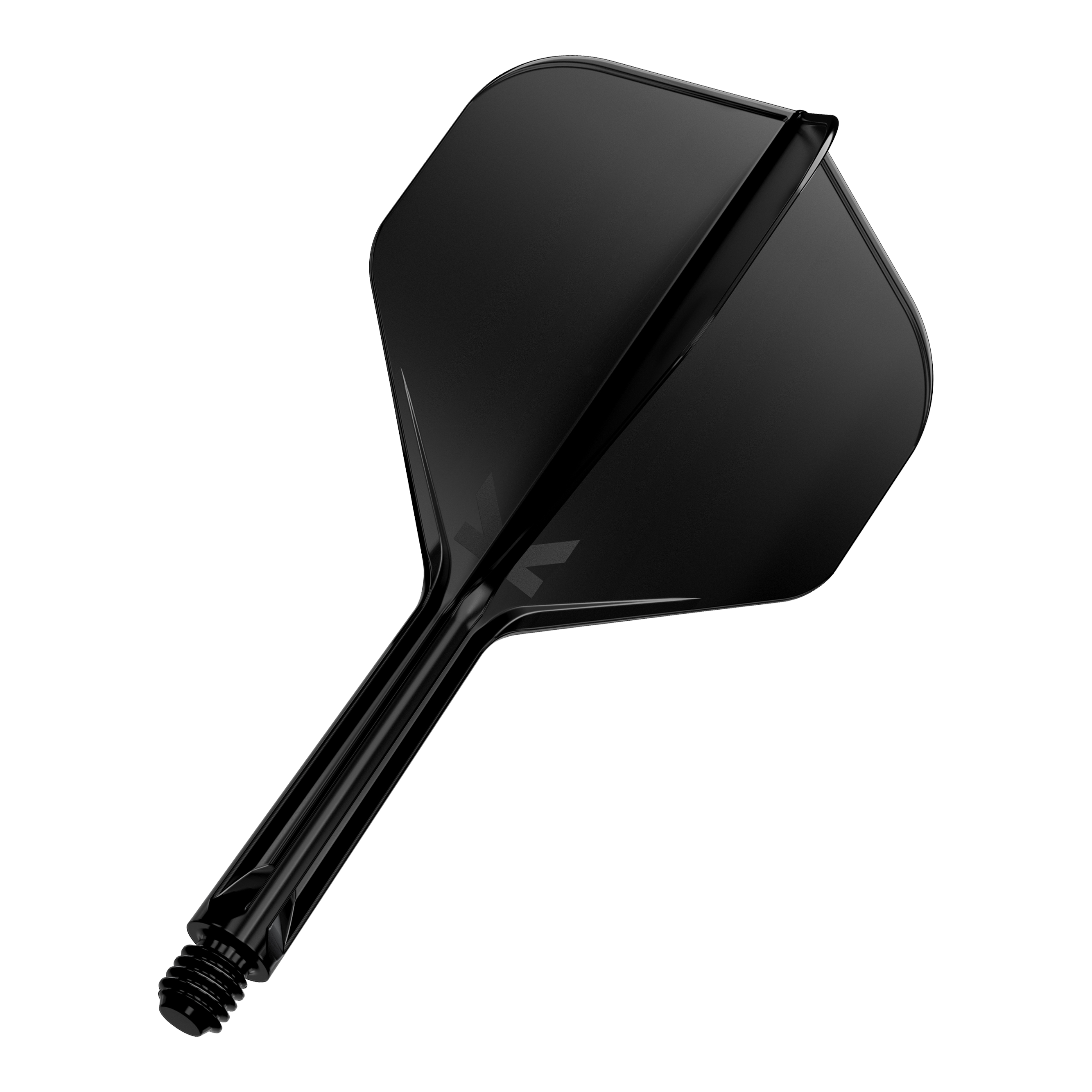Target K-Flex No2 Standaard Vluchtsysteem - Zwart Dies ist ein schwarzer Dartflight mit Schaft. Er hat eine glatte Oberfläche und eine klassische, standardisierte Form.