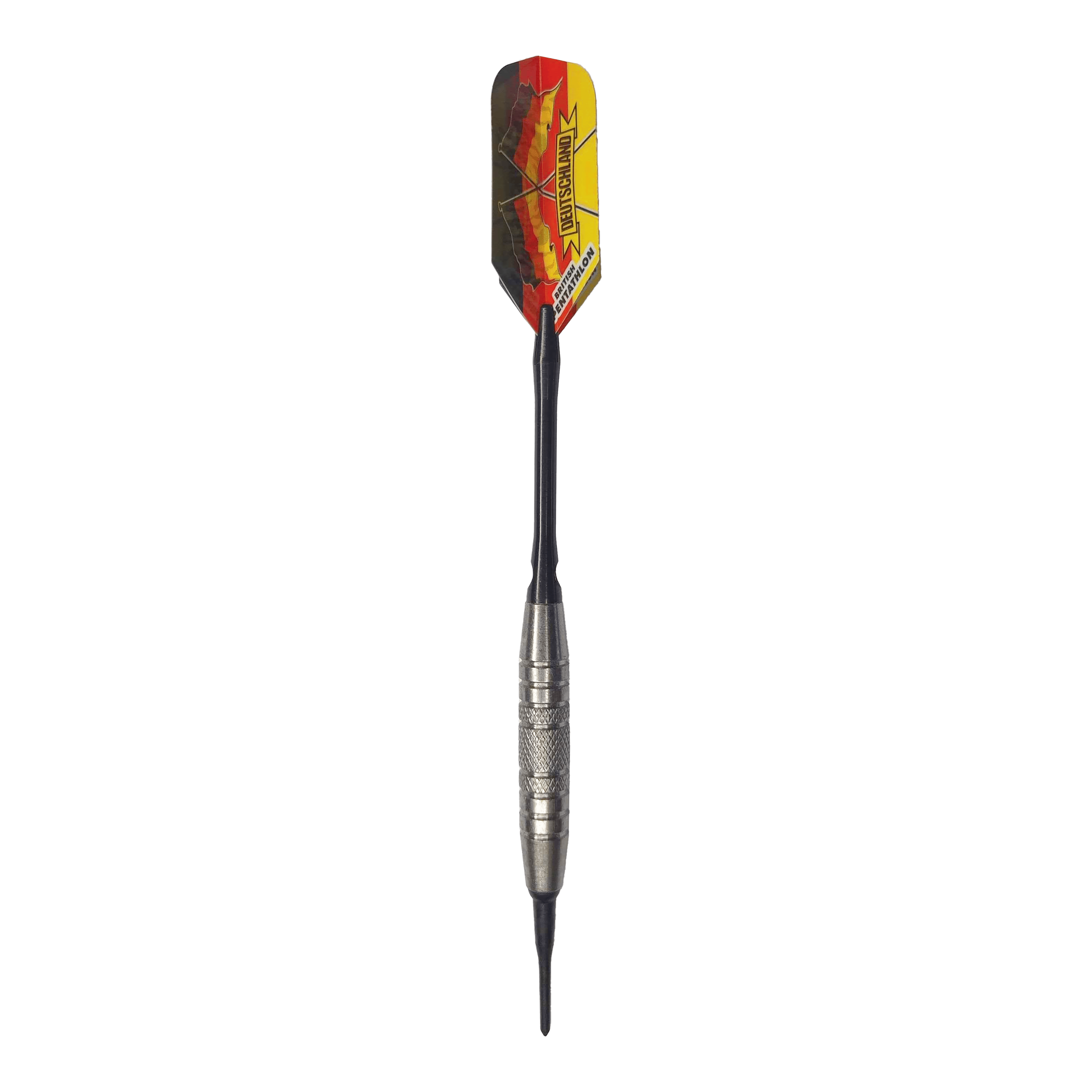 McDart 85 Tungsten V6 Soft Darts - 16g Dies ist ein Softdart des Modells "McDart 85er Tungsten V6" mit einem Gewicht von 16g. Der Dartpfeil hat eine rot-gelbe Flight mit der Aufschrift "DEUTSCHLAND".