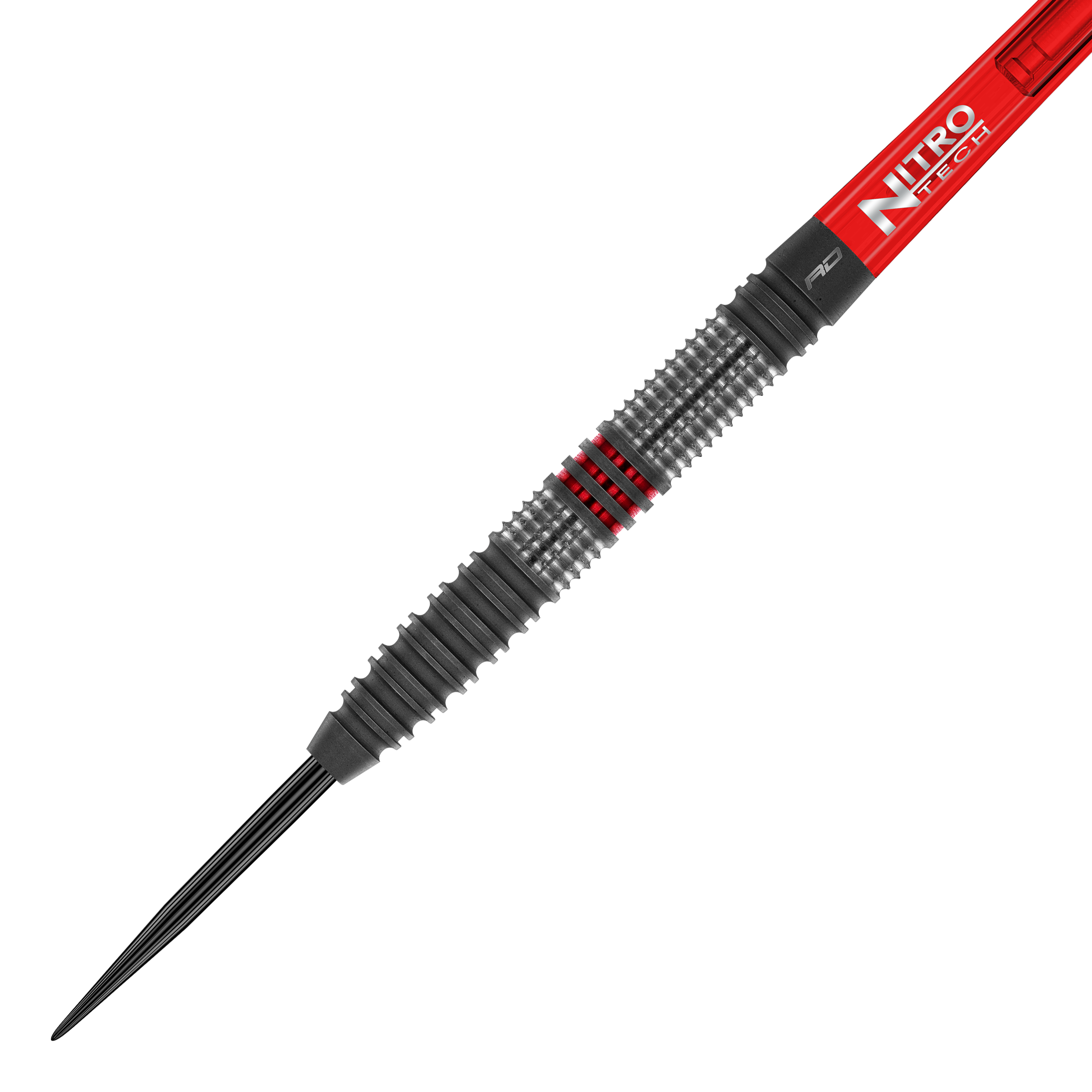 Red Dragon Jonny Clayton Hiraeth stalen dartpijlen Das Bild zeigt einen Steeldart namens "Red Dragon Jonny Clayton Hiraeth". Der Dart hat ein geriffeltes Griffstück mit schwarzen und roten Akzenten sowie einen roten Schaft mit der Aufschrift "Nitro Tech".