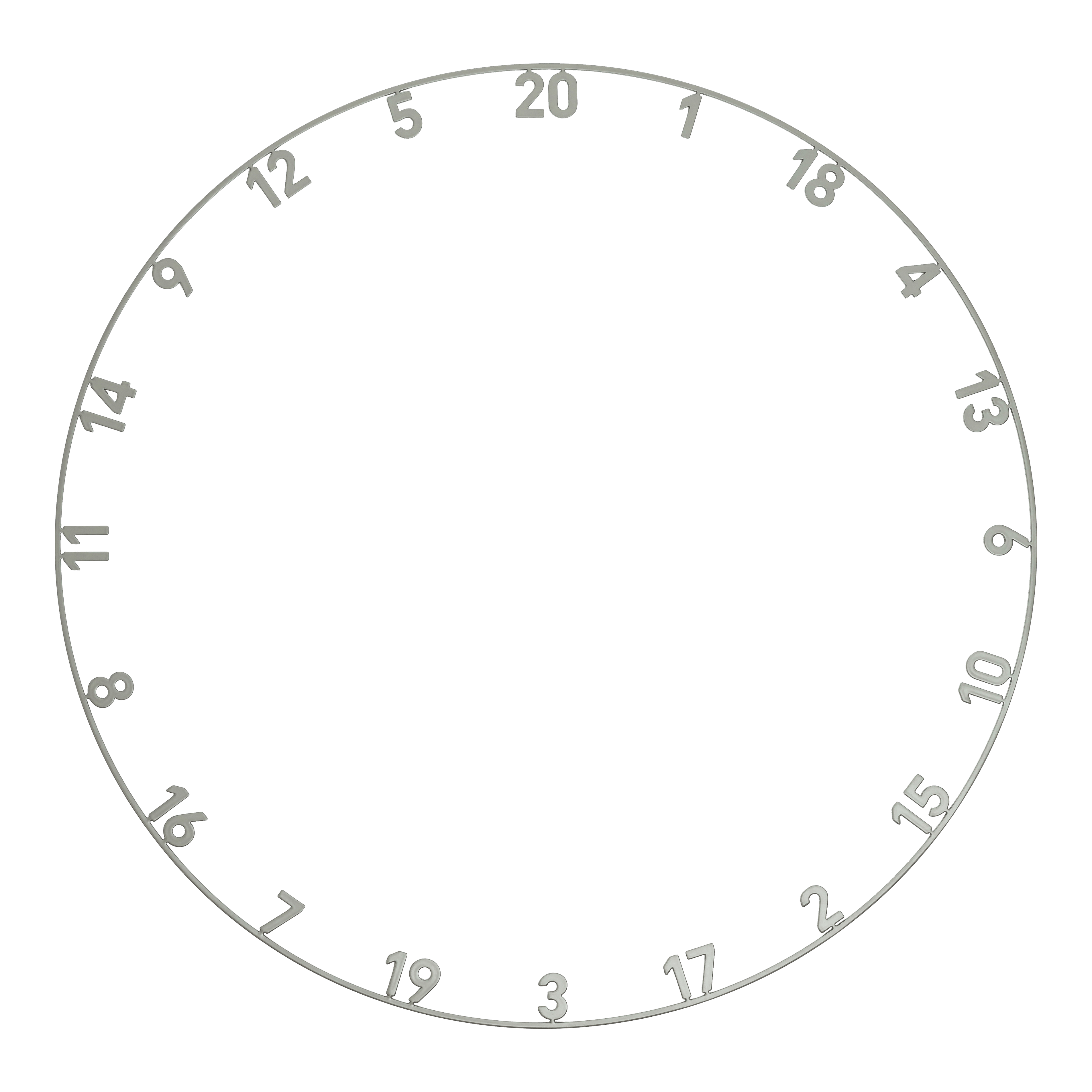 Auf dem Foto ist ein lasergeschnittener Zahlenring in der Farbe Nordic Grey abgebildet. Es handelt sich um die Datei ONE1012_Precise180_OnePiece_Lasercut_Zahlenring_NordicGrey_1.