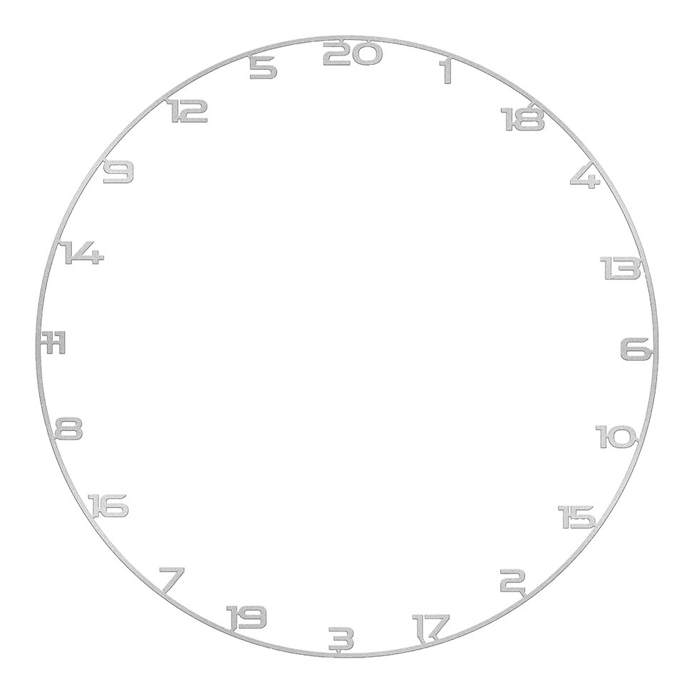 Bullet Dartboard Nummerring Das Bild zeigt einen Dartboard-Zahlenring in Silber. Der Zahlenring eignet sich zur Anzeige der Punktebereiche am Dartboard.
