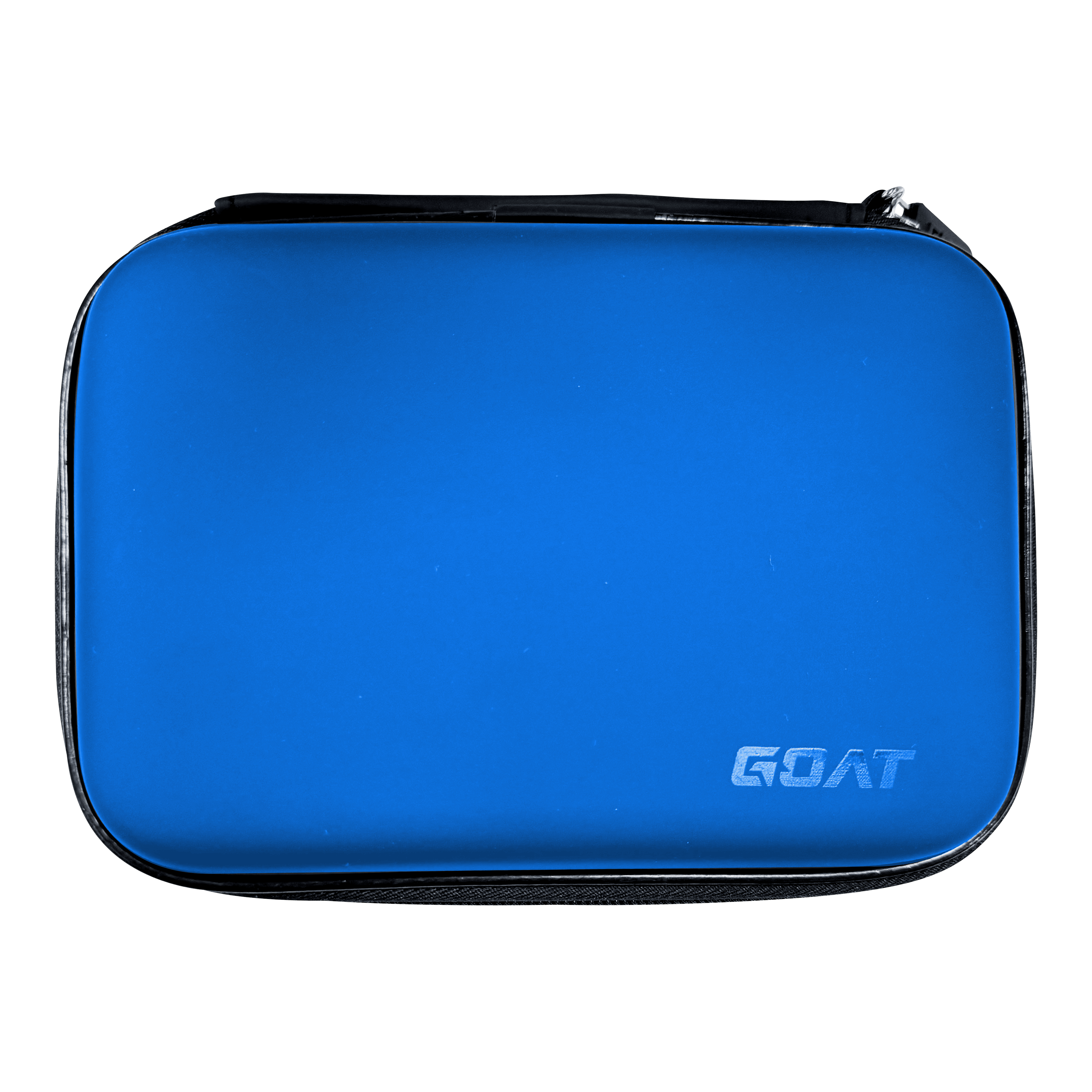 GOAT Locker XL dartportemonnee Das Bild zeigt ein rechteckiges, blaues Etui mit Reißverschluss. In der unteren rechten Ecke steht das Wort "GOAT".