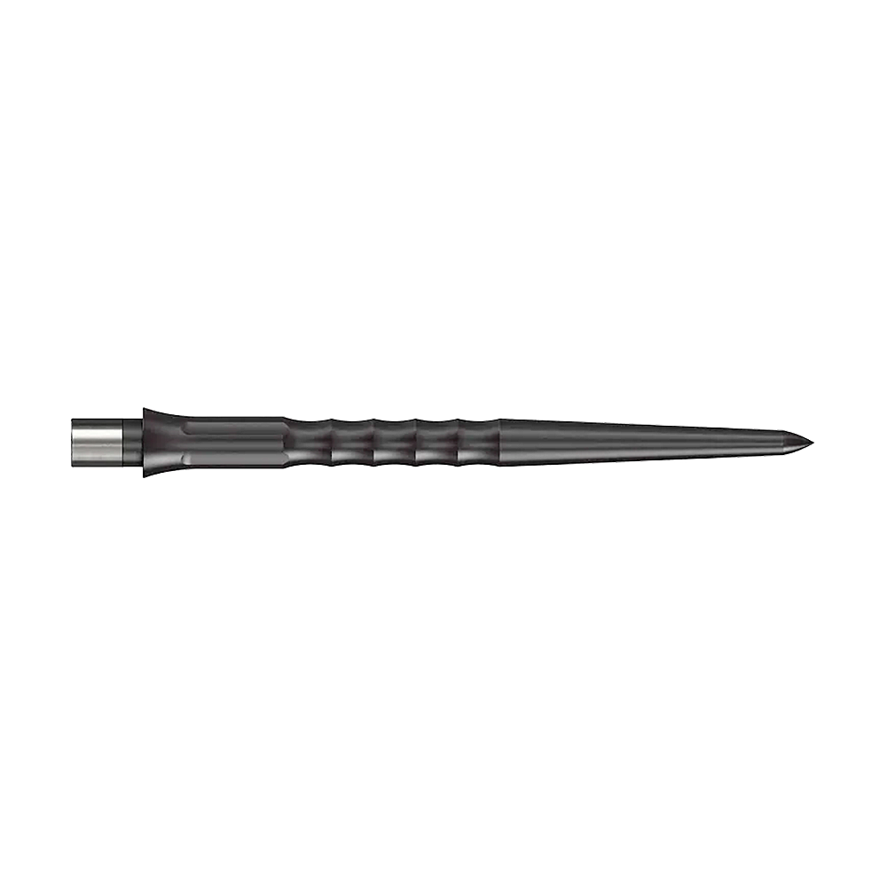 Caliburn System Steeldart Tips - Ripple - NoLip - Zwart Auf dem Bild ist eine schwarze Stahlspitze für ein Dart zu sehen. Die Spitze hat eine geriffelte Struktur und ist 32 mm lang.