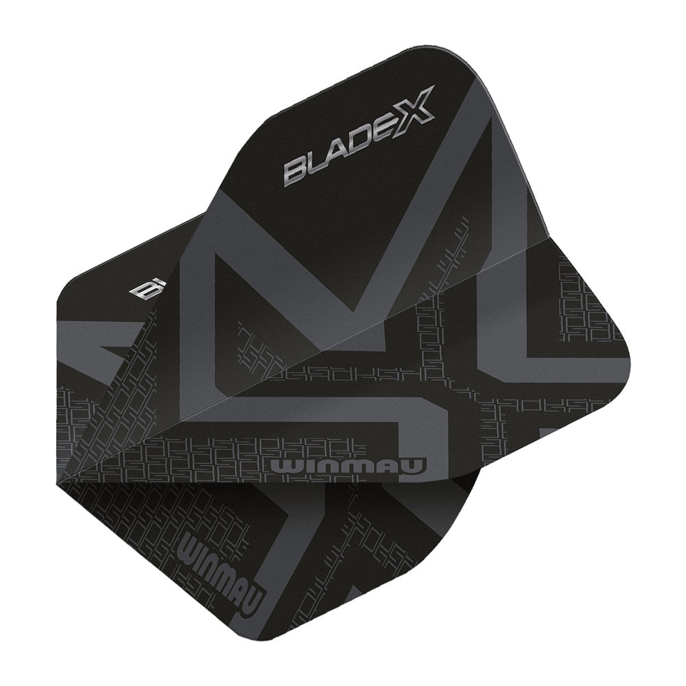 Winmau Prism Delta Blade X Metallic Black No2 standaard flights Winmau Prism Delta Blade X Metallic Black No2 Standard Flights wird gezeigt. Ein Dartflugblatt in metallischem Schwarz, Standardgröße Nummer 2.