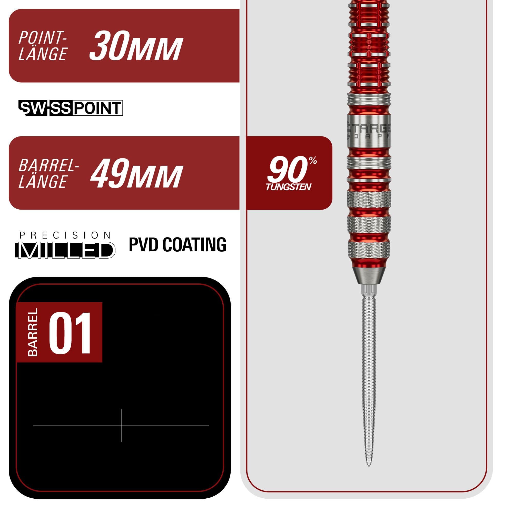 Target Japan Black Marque Spinel Swiss Point stalen dartpijlen - 23 g Abgebildet sind die Target Japan Black Marque Spinel Swiss Point Steeldarts mit 23 Gramm Gewicht. Die Darts sind speziell für Präzision und Design entwickelt.
