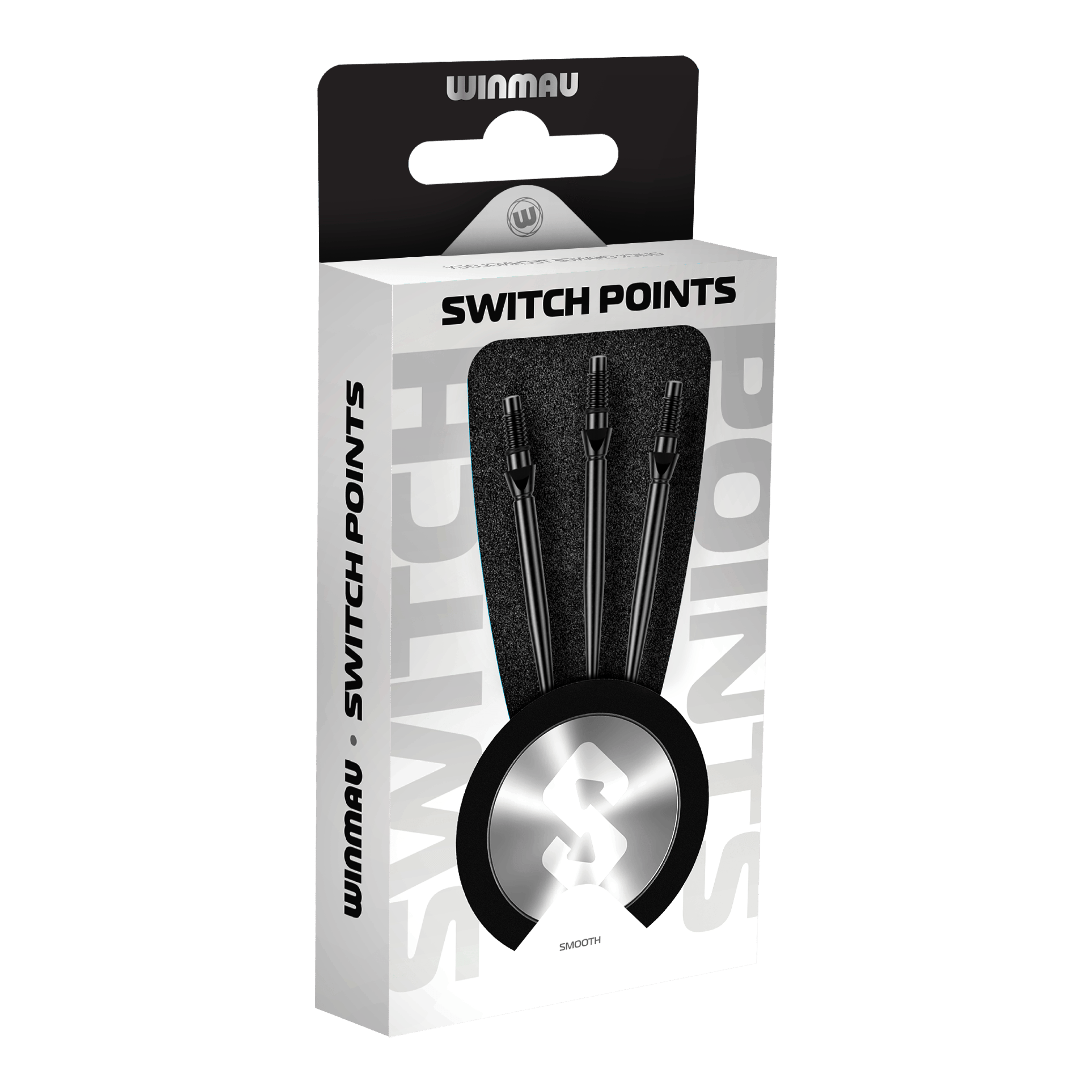 Winmau Switch Point gladde stalen dartpunten - zwart Hier sieht man die Winmau Switch Point Smooth Steeldartspitzen in Schwarz. Die Dartspitzen haben ein glattes Design und sind schwarz gefärbt.