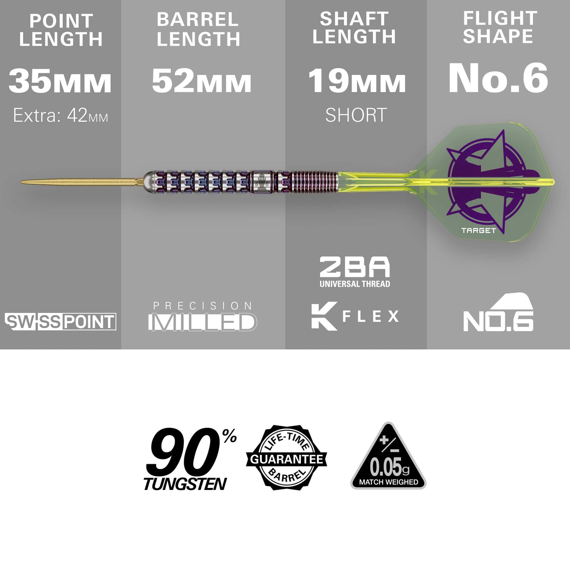 Target Luke Littler Wereldkampioen 2025 Editie Steeldarts - 23g Das Bild zeigt den "Target Luke Littler World Champion 2025 Edition Steeldart" mit einem Gewicht von 23g. Es sind die Spezifikationen wie Punktlänge, Barrel-Länge, Shaft-Länge und Flights sowie Materialien (90 % Tungsten) abgebildet.