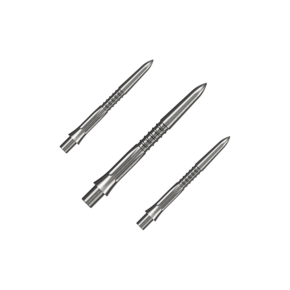Mission Caliburn EVO dartpunten GV1 - zilver Auf dem Bild ist ein Set silberner Steeldartspitzen mit 26 mm Länge zu sehen. Mehrere Spitzen sind zusammen angeordnet.