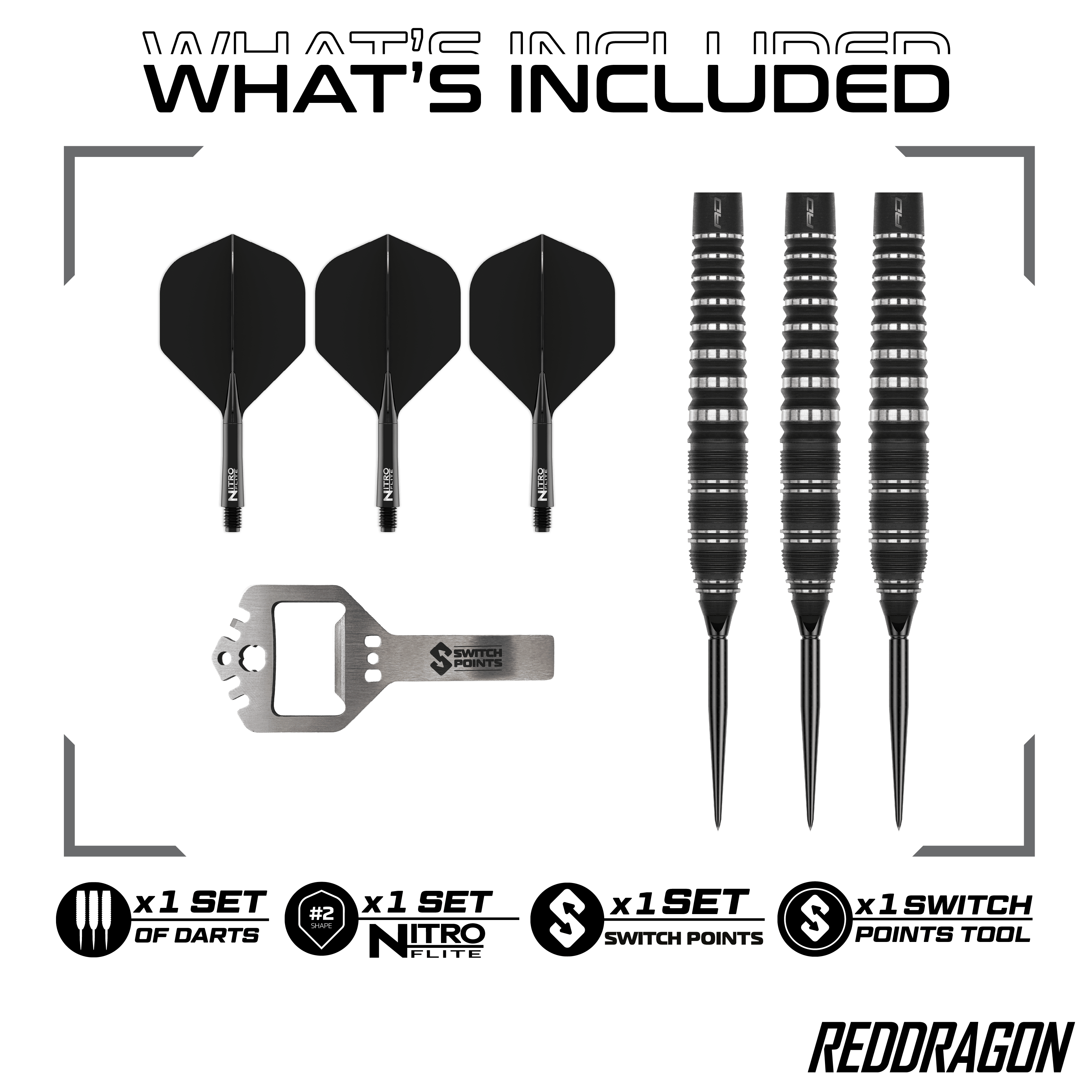 Red Dragon Sable Torpedo Switch Point Stalen Darts Hier sind Red Dragon Sable Torpedo Switch Point Steeldarts zu sehen. Diese Darts zeichnen sich durch ihre Torpedo-Form aus.