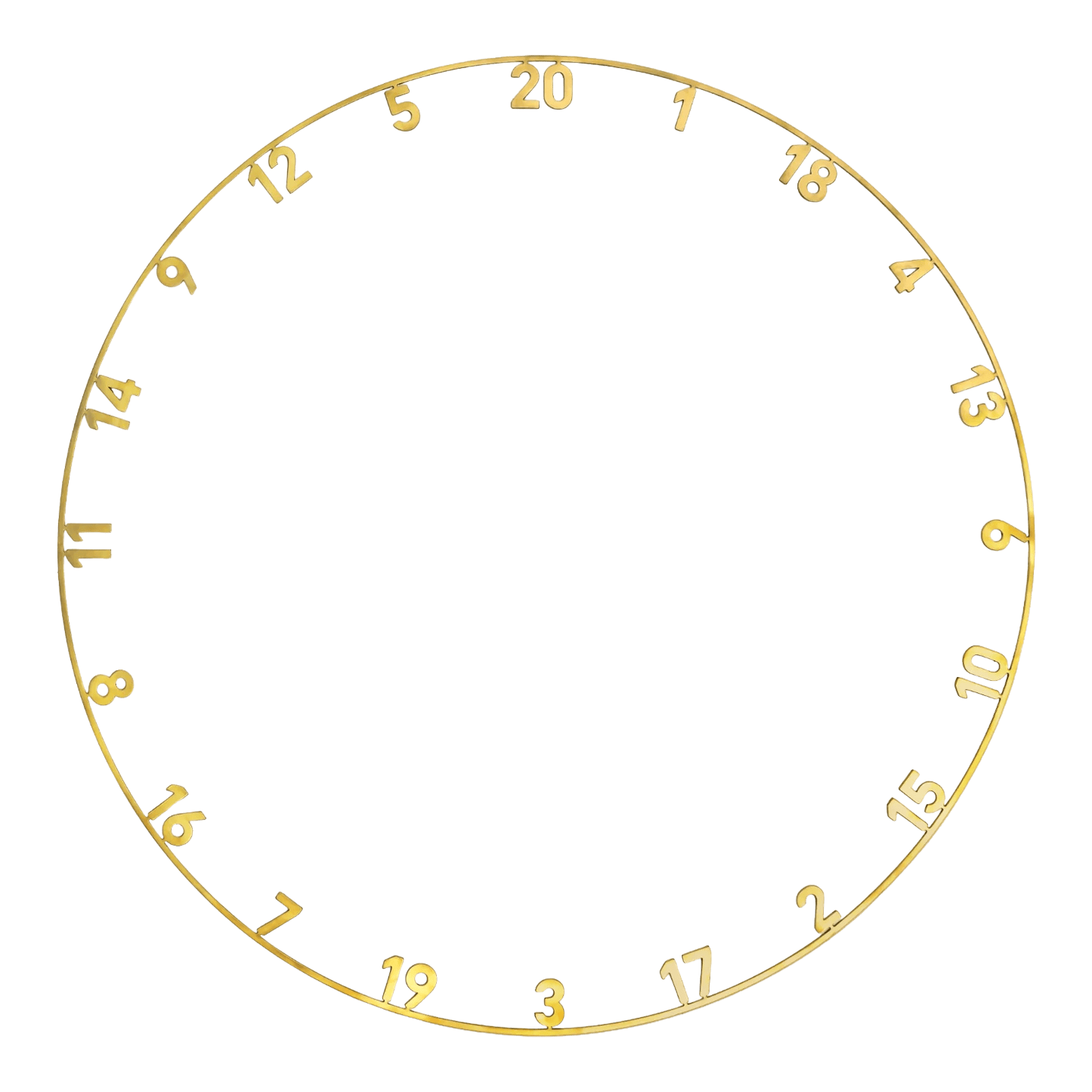 Ein goldener Lasercut-Zahlenring für eine Dartscheibe wird dargestellt. Es handelt sich um das Modell Precise 180 OnePiece.