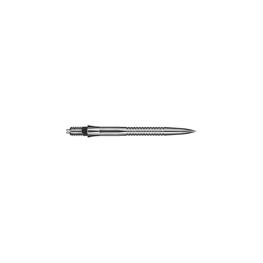 Zu sehen sind Dartspitzen mit Rillen im silbernen Design und einer Länge von 28 mm. Diese Dartspitzen sind für präzises Dartspiel gedacht.