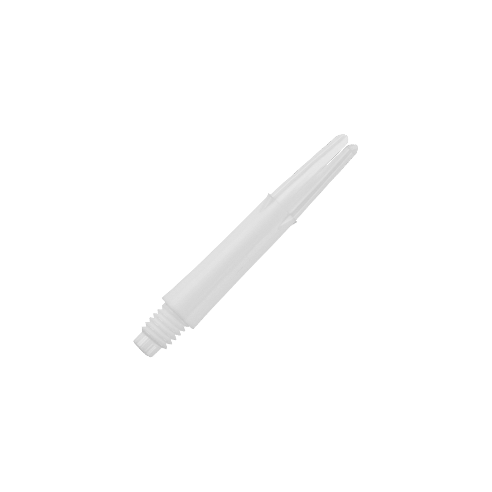L-L-Style-Shafts Locked Straight - White Dieses Bild zeigt einen weißen, geraden Dartshaft ohne Kappen. Er hat am unteren Ende ein Gewinde zum Befestigen am Dartbarrel.
